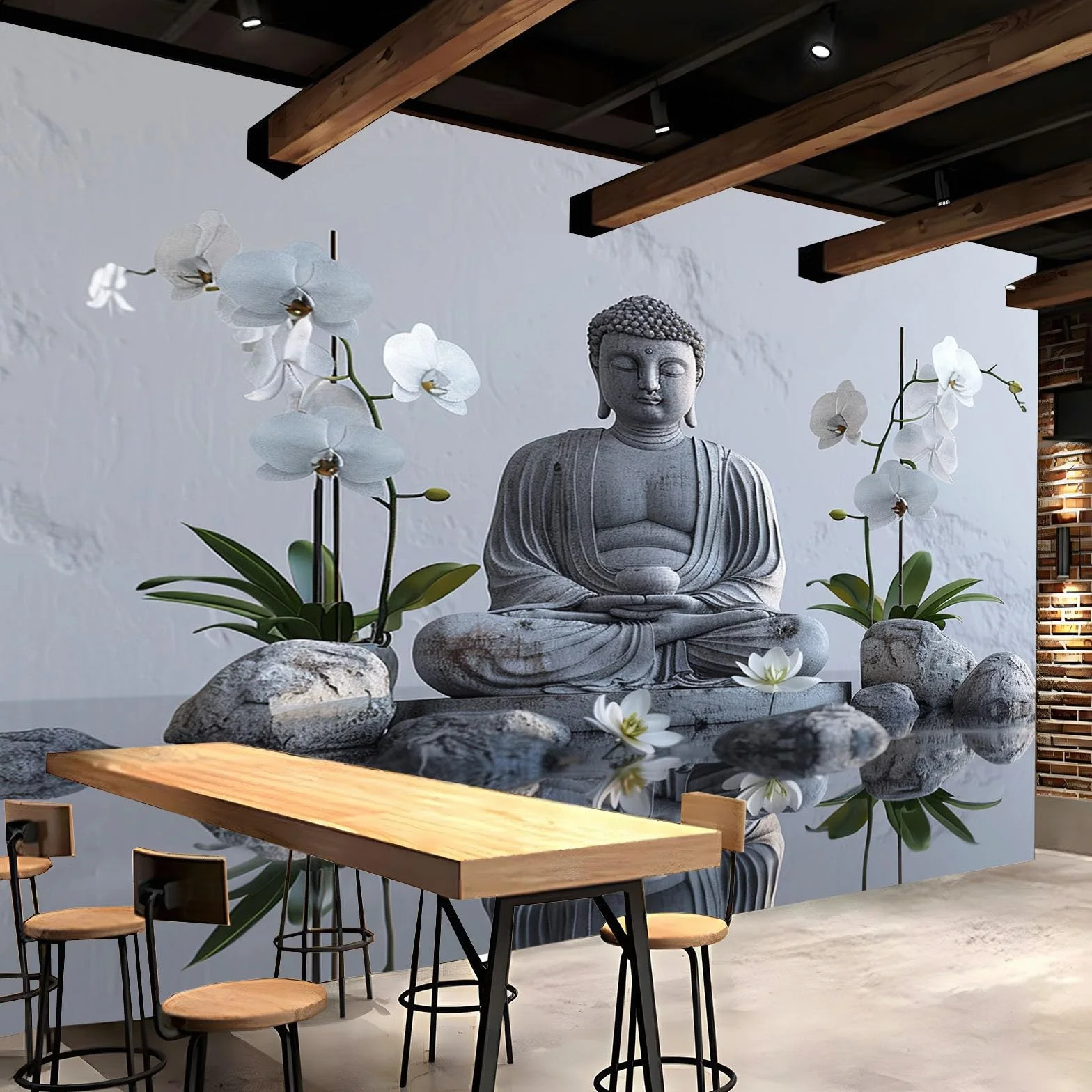 Tapeta Sypialnia Orchidea Medytacja Kamień Relief 350 x 256 cm Fototapeta Moda Dekoracja Ścienna Plakat 3D Tapeta Ścienna Do Salonu Biura Pokoju Dziecięcego, Szary