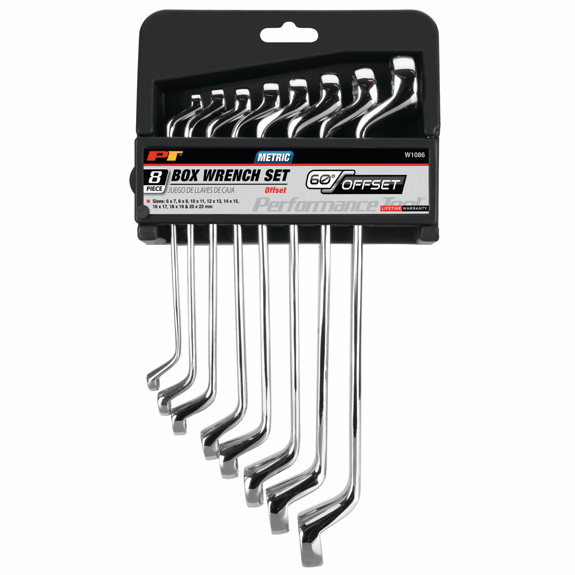 Performance Tool W1086 8-częściowy zestaw kluczy oczkowych, offsetowych, w rozmiarach metrycznych – wykonane z wytrzymałej stali chromowo-wanadowej, idealne dla mechaników i majsterkowiczów