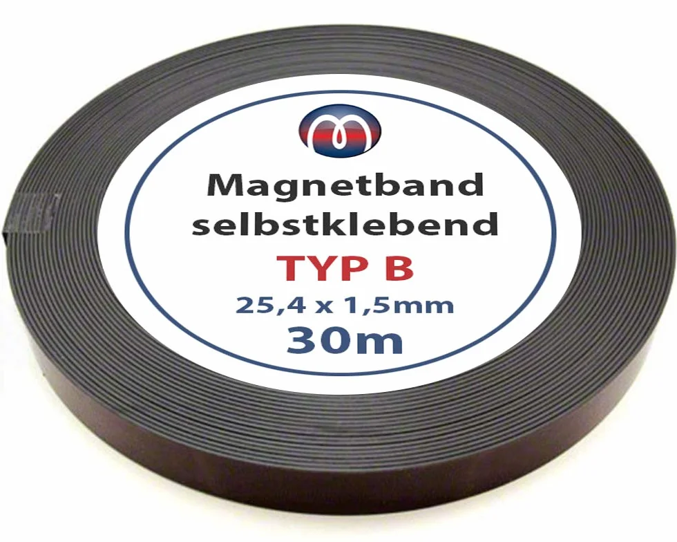 Taśma magnetyczna samoprzylepna z klejem premium – 1,5 mm x 25,4 mm x 30 m – magnetyzacja typ B