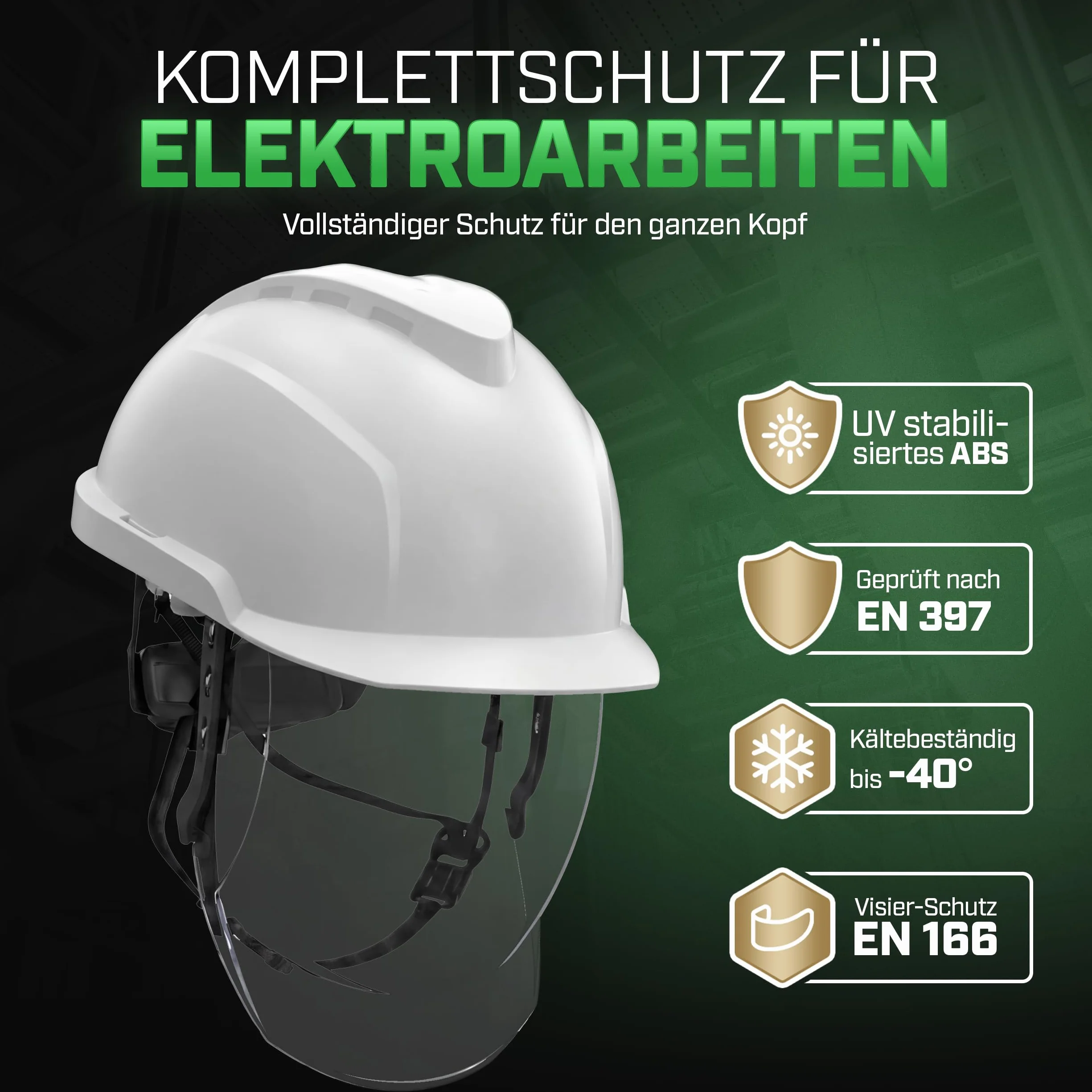 MSA V-Gard 950 kask budowlany – niewentylowany kask ochronny z wizjerem na plac budowy i elektryków – kask zgodny z normą DIN EN 397 do pracy