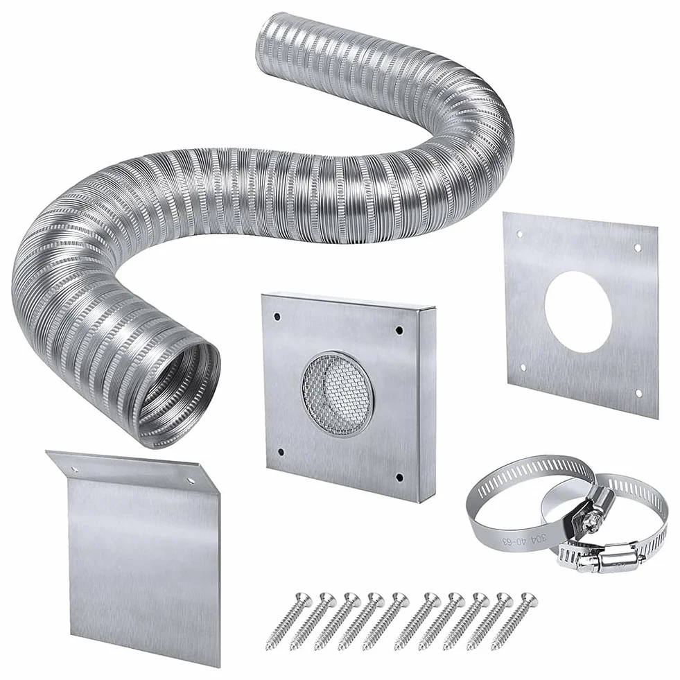 Zestaw do zasysania świeżego powietrza do pieca na pellet, 2 X 60, Zespół zewnętrznego chłodnego powietrza do rury pieca na pellet, Elastyczny aluminiowy do wentylacji do pieca