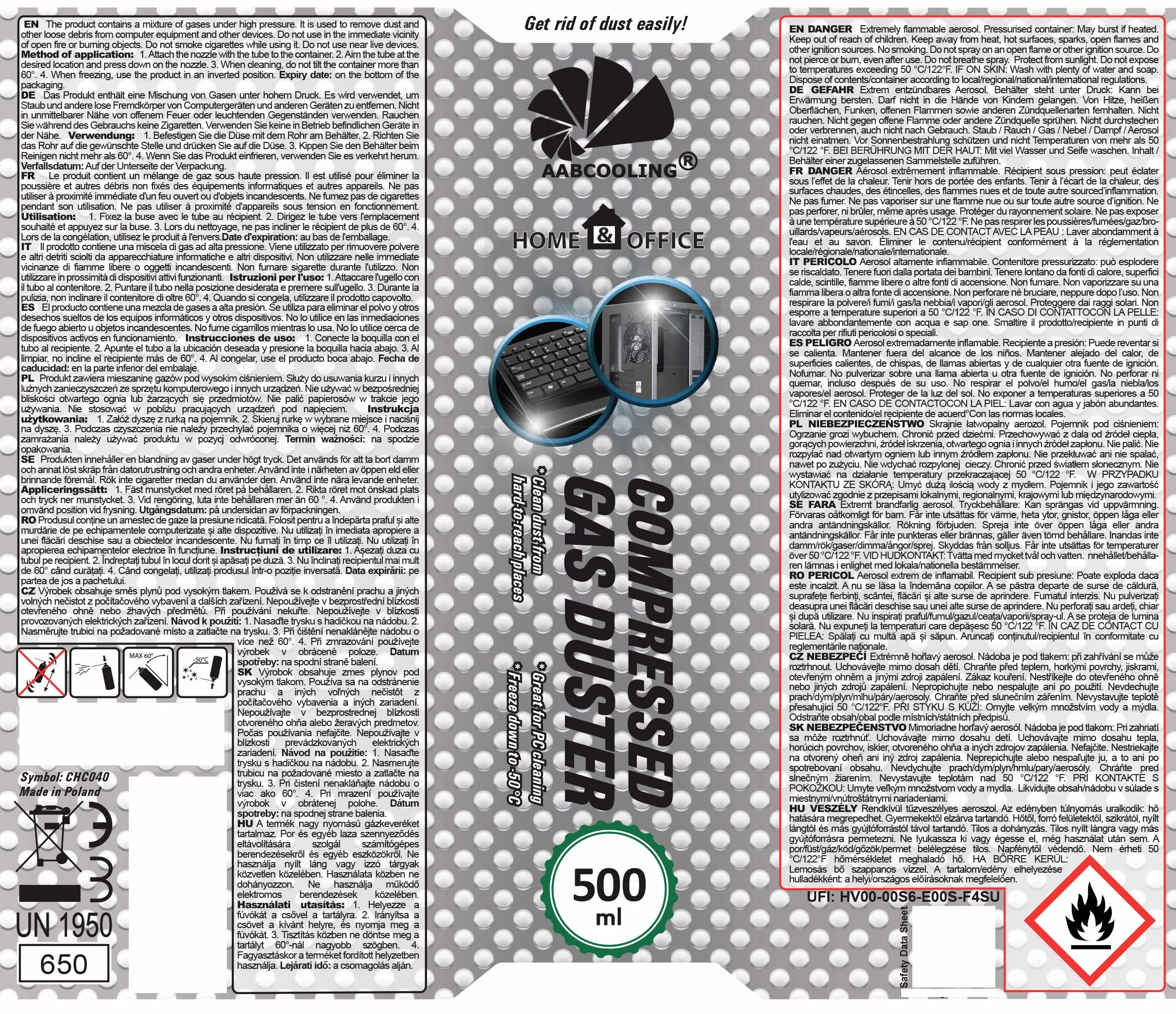 AABCOOLING sprężone powietrze w sprayu 3 x 500 ml K1 dmuchawa do kurzu