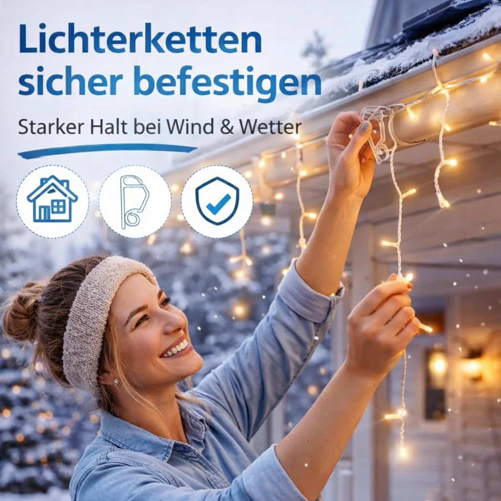 Timo Klingler 50 x haczyki na ozdoby świąteczne, bożonarodzeniowe, zawieszki, zaczepy na rynnę lub balkon do światełek i nie tylko