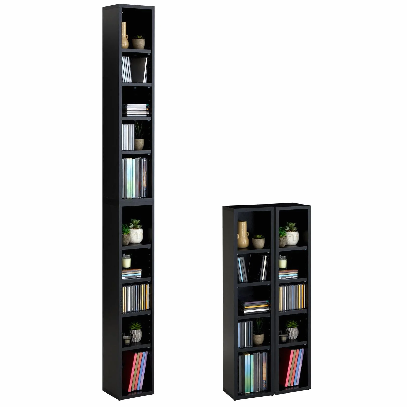 CARO-Möbel Regał na płyty CD/DVD czarny 10 przegródek 160 płyt 20x186 cm