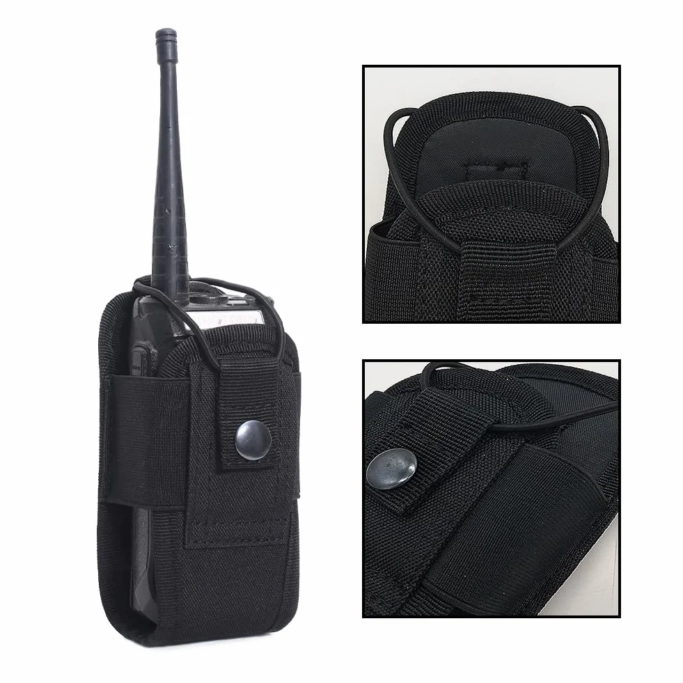 Helweet Torba na Walkie Talkie, radio, telefon, małe urządzenia, czarna, 15 x 6,5 x 5 cm, zestaw głośnomówiący, przenośny, wodoszczelny, poliester, aktywności na świeżym powietrzu