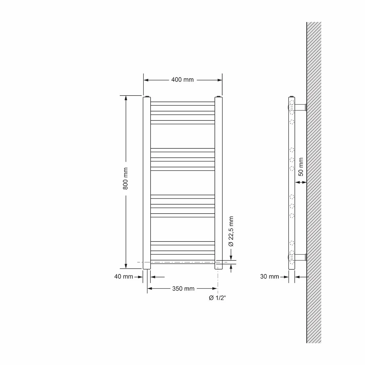 ECD Germany Grzejnik lazienkowy elektryczny 400 x 800 mm antracyt prosty z podlaczeniem bocznym z pretem grzejnym 300W chrom - ogrzewanie grzejnikowe podgrzewacz do reczników suszarka do reczników