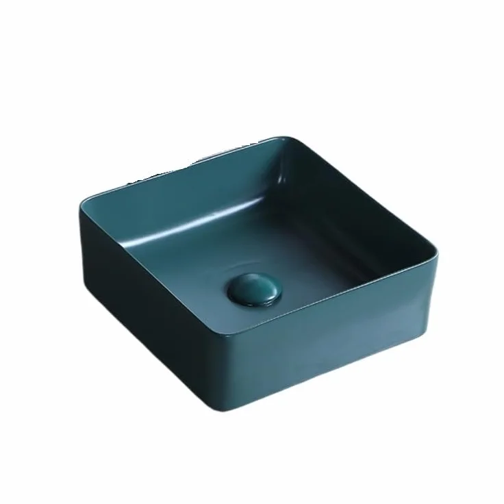 Zlewozmywak łazienkowy zlew łazienkowy umywalka ceramiczna umywalka domowa kwadratowa artystyczna umywalka ciemnozielona ceramiczna prosta modna umywalka łazienkowa zlewozmywaki