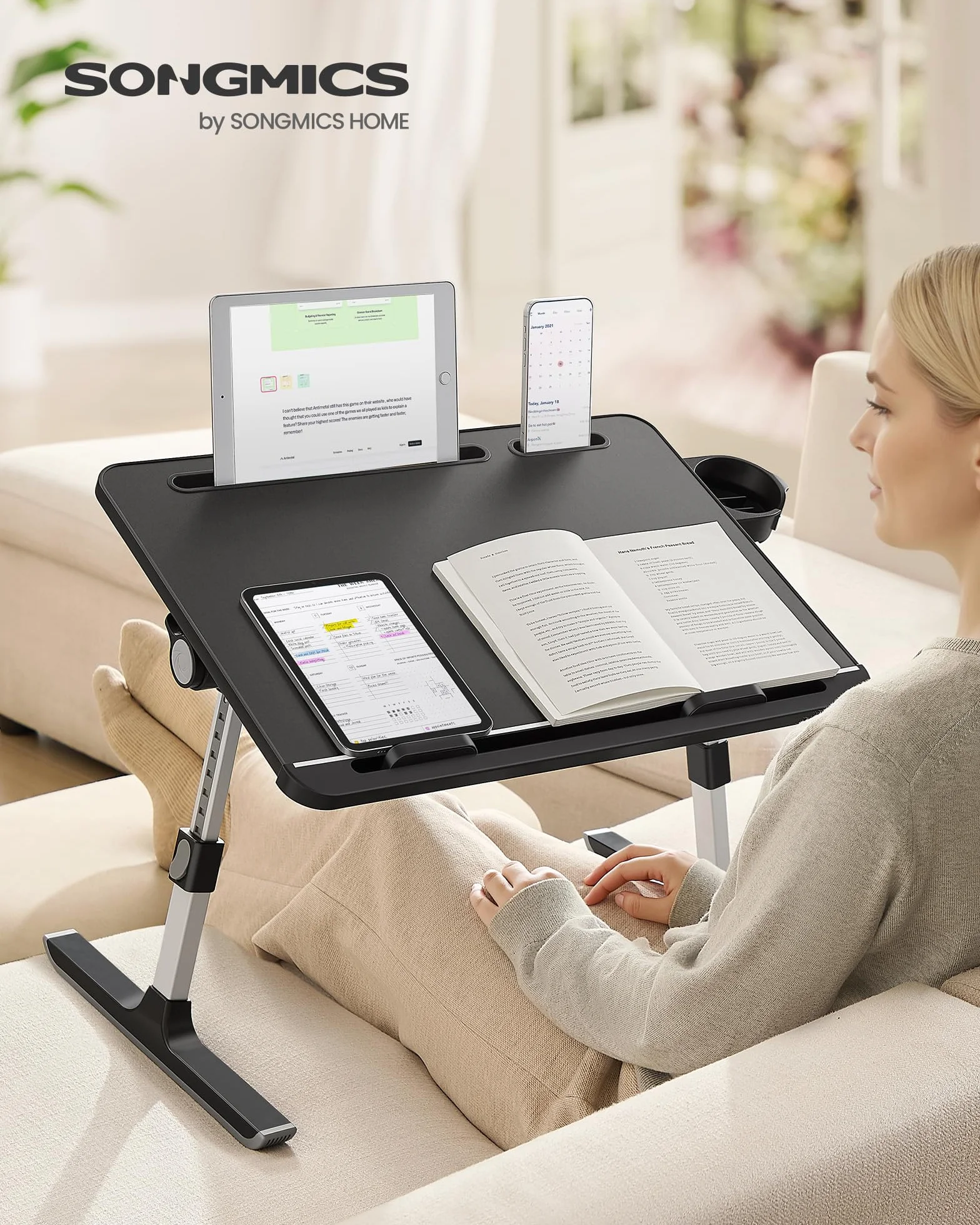 SONGMICS Stolik pod laptopa 56 x 40 cm bezstopniowa regulacja 120° czarny atrament LLD113BC01