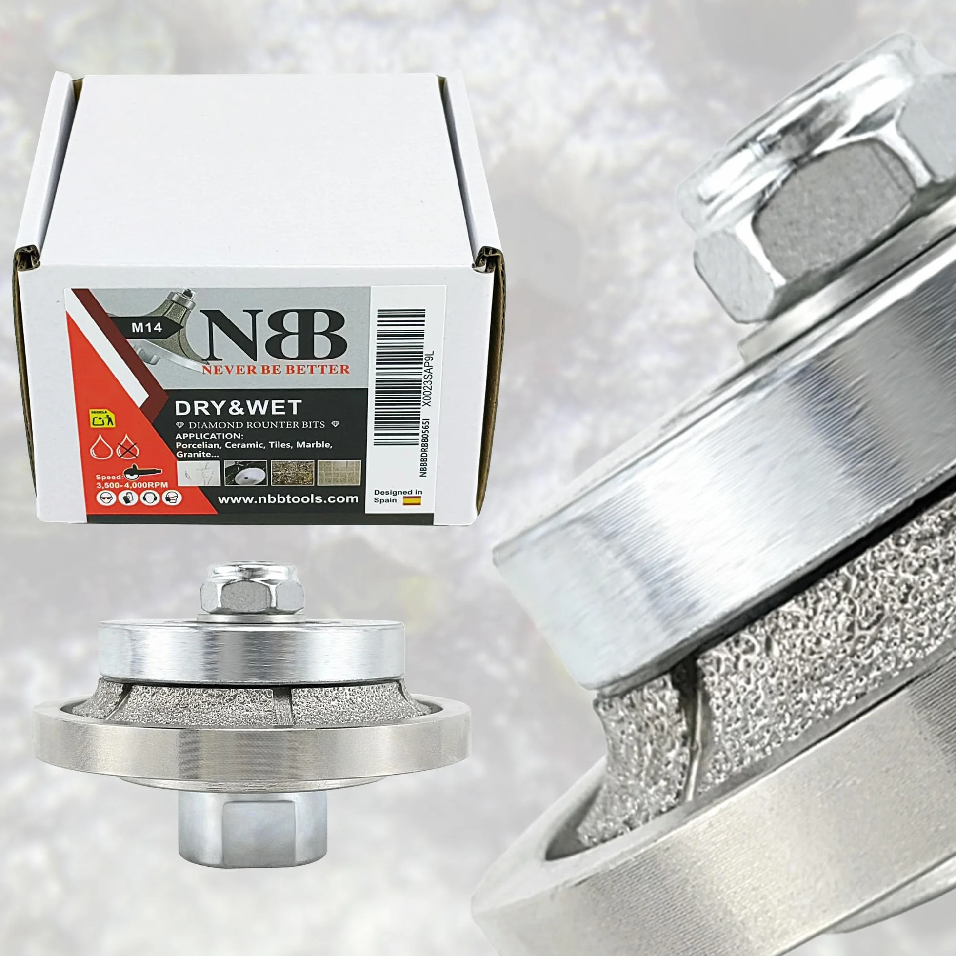 NBB Diamentowe koło profilowe frez diamentowy z żelazną pokrywą Wiertło do profilowania Porcelana Płytka Ceramiczna granit Marmur Kamień do szlifierki kątowej (Half-Bullnose B5)