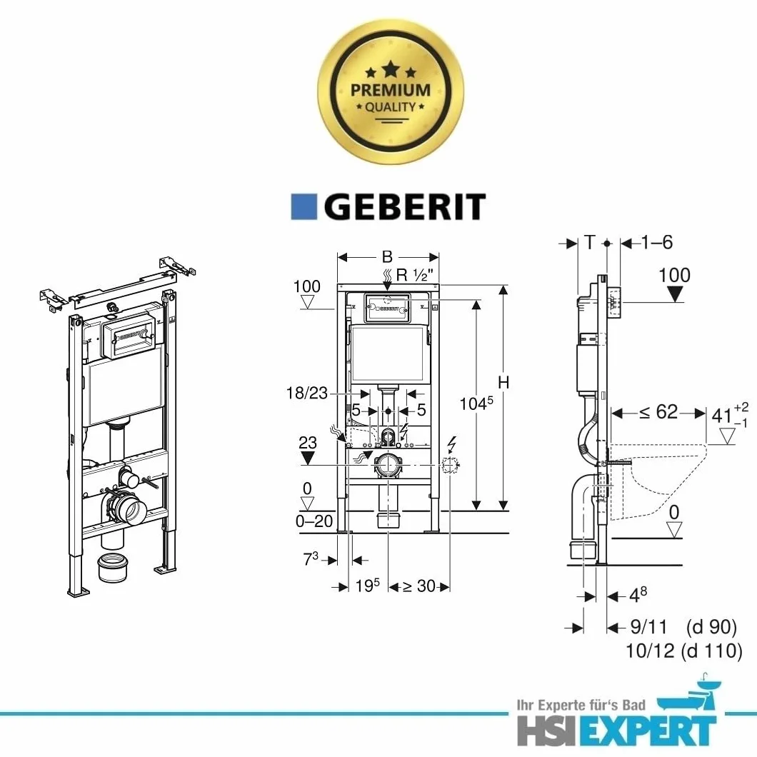 Geberit 458103001 Duofix Basic Element Montażowy do Toalety Ściennej, ze Spłuczką Up100, 112 cm