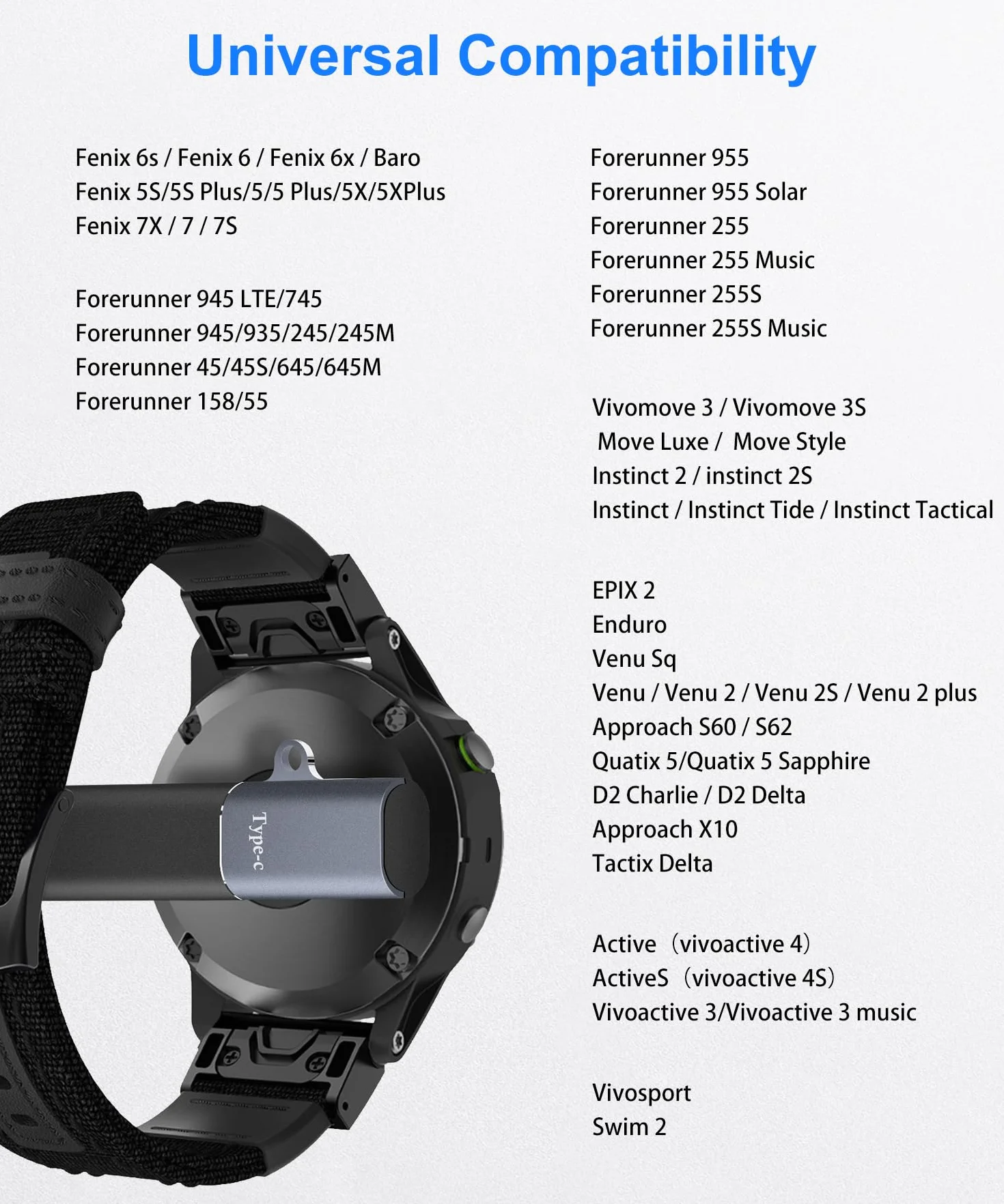 Adapter do ładowania Garmin Fenix 7, 7S, 7X, 6, 6S, 6X, USB-C żeński na męski
