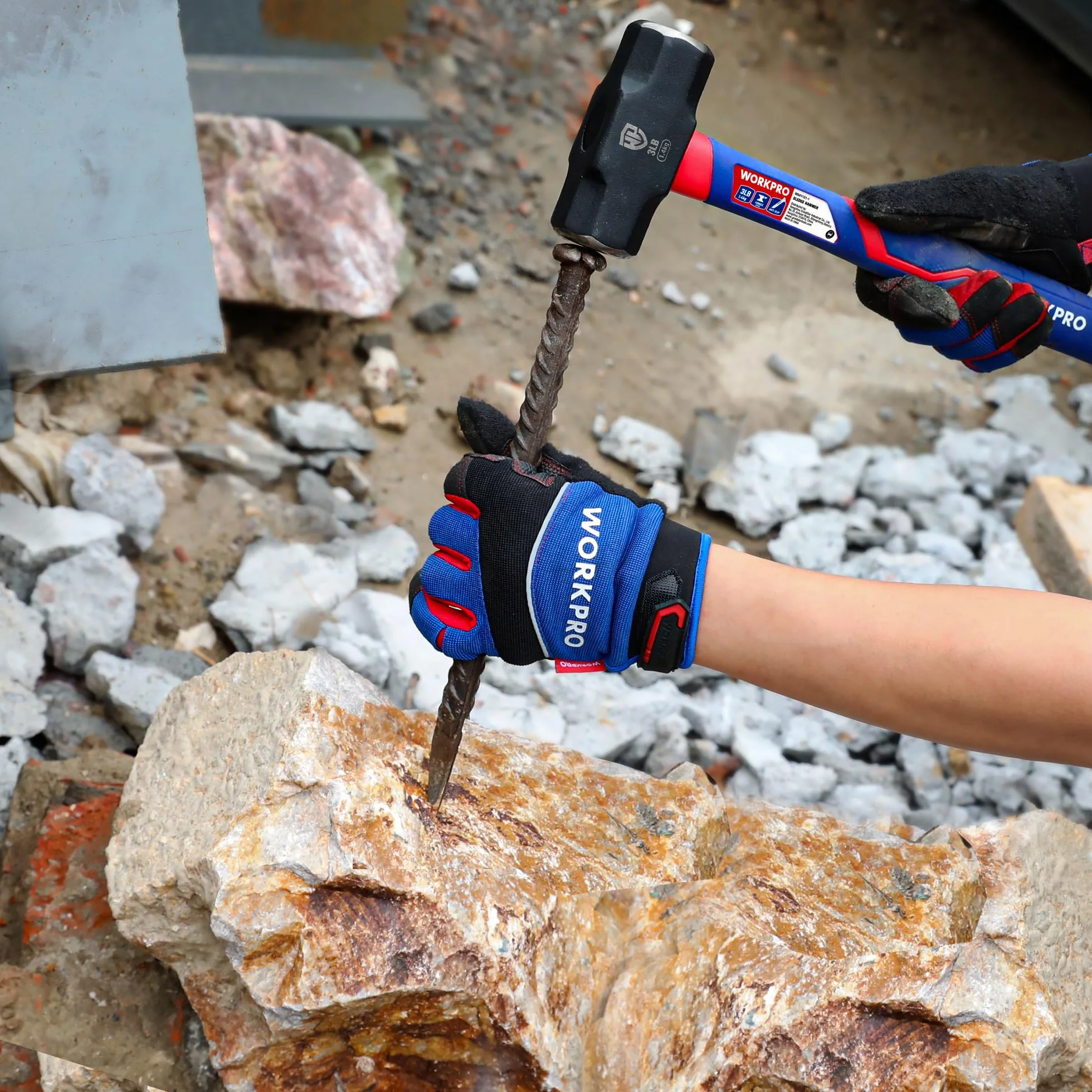 Workpro Młot kowalski 1,68 kg, Młot kowalski z trzonkiem z włókna szklanego, trzonek 31 cm, głowica ze stali kutej, ergonomiczny uchwyt antypoślizgowy, do prac ogrodniczych, budowlanych