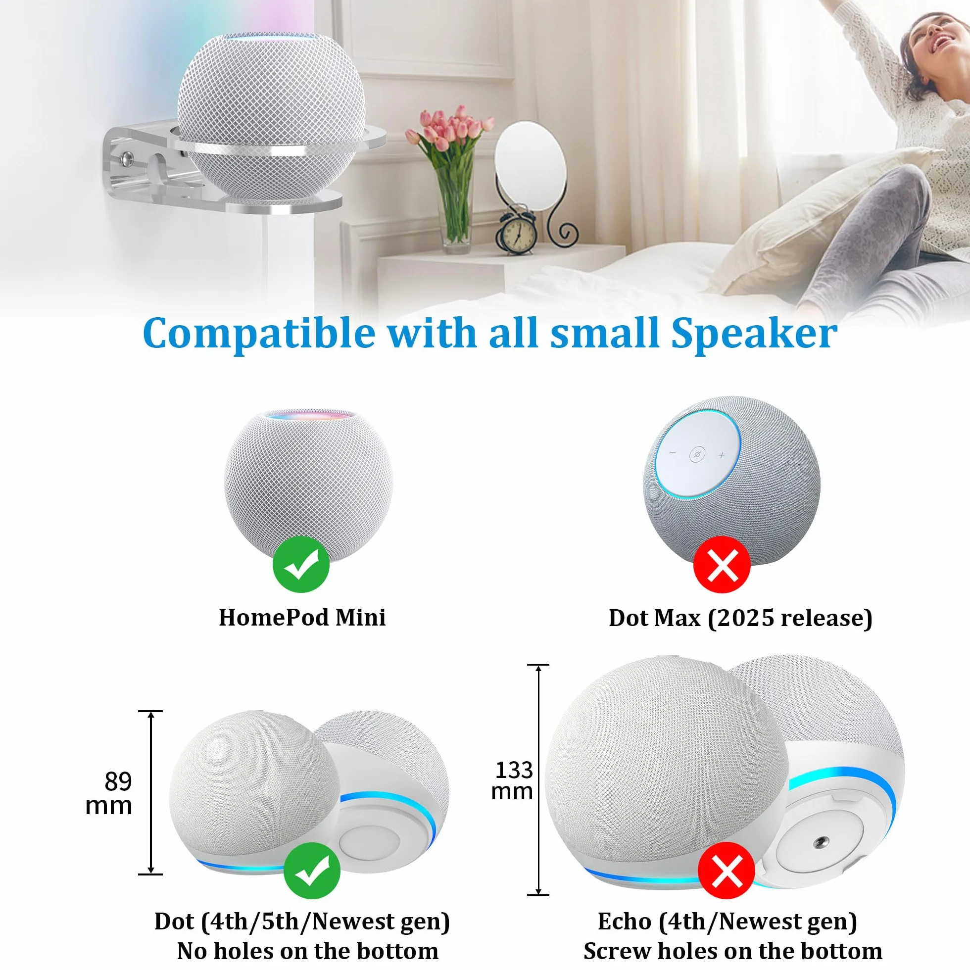 Cozycase Dot 5. & 4. generacji uchwyt ścienny – Homepod mini uchwyt stojak akcesoria z akrylu, idealny do kuchni, łazienki i sypialni (1 sztuka)
