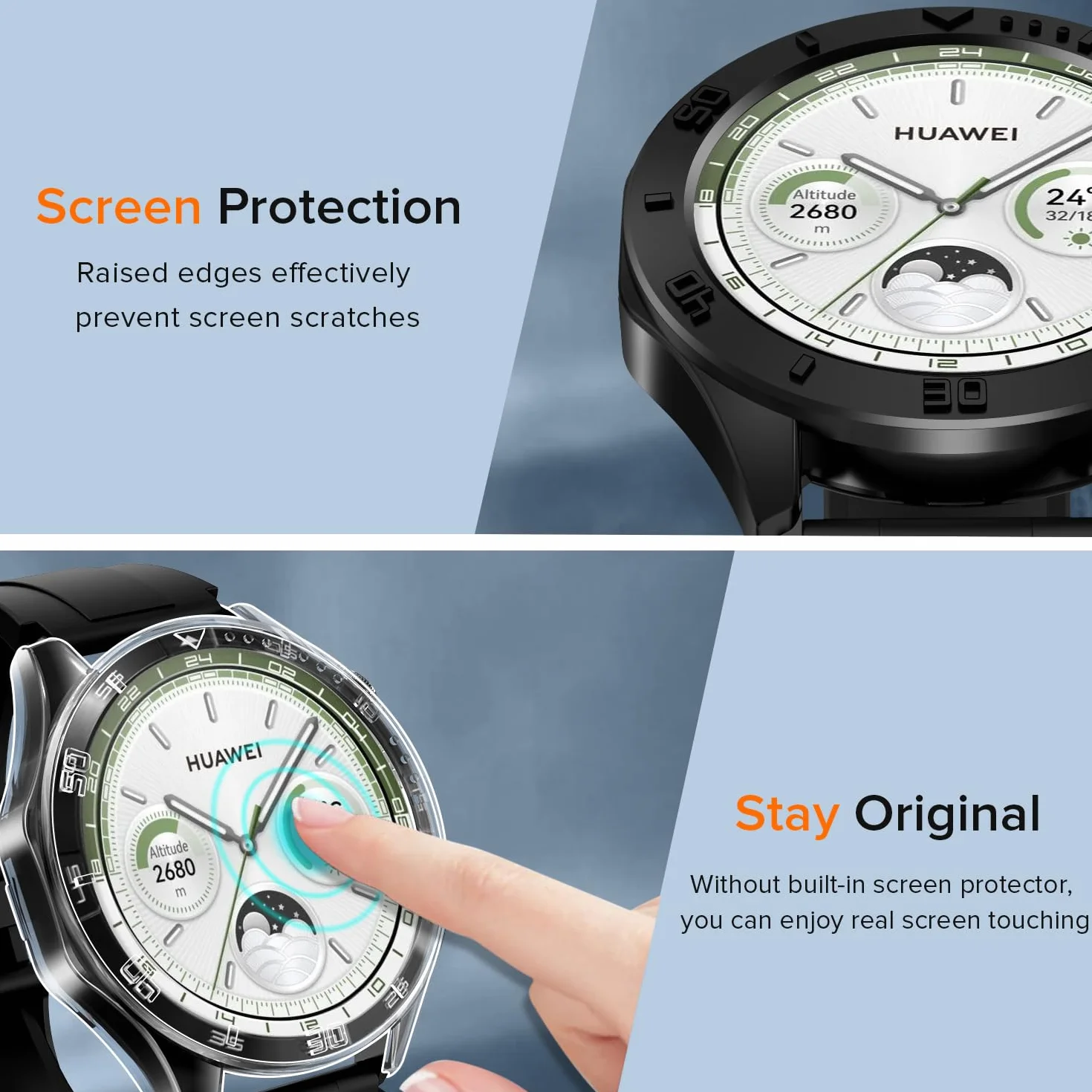 ivoler 3 Pack Hard PC Case do Huawei Watch GT 4 46mm, Ochrona wojskowa Odporny na wstrząsy futerał ochronny Ultra cienki odporny na zarysowania zderzak etui, 2 przezroczyste + 1 czarny
