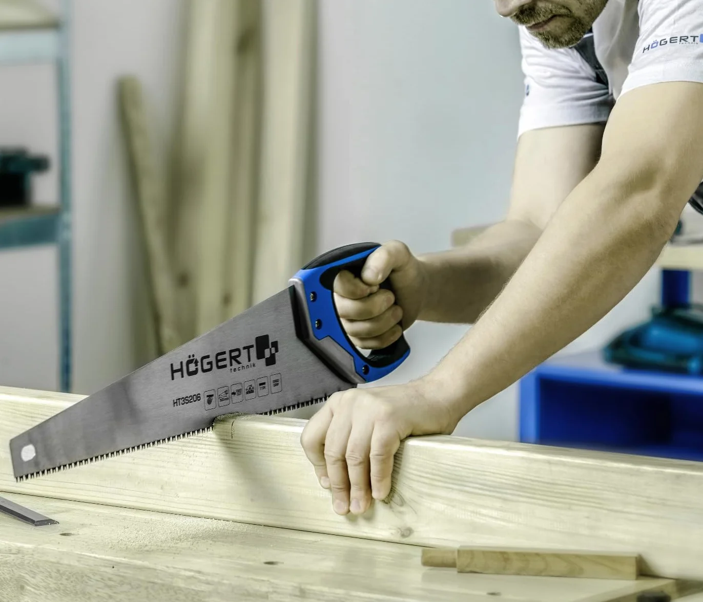 Högert Technik - Piła ręczna 450 mm – 7 TPI, 48-50 HRC – ręczna piła do cięcia drewna, płyt wiórowych i innych materiałów drewnopochodnych – piła