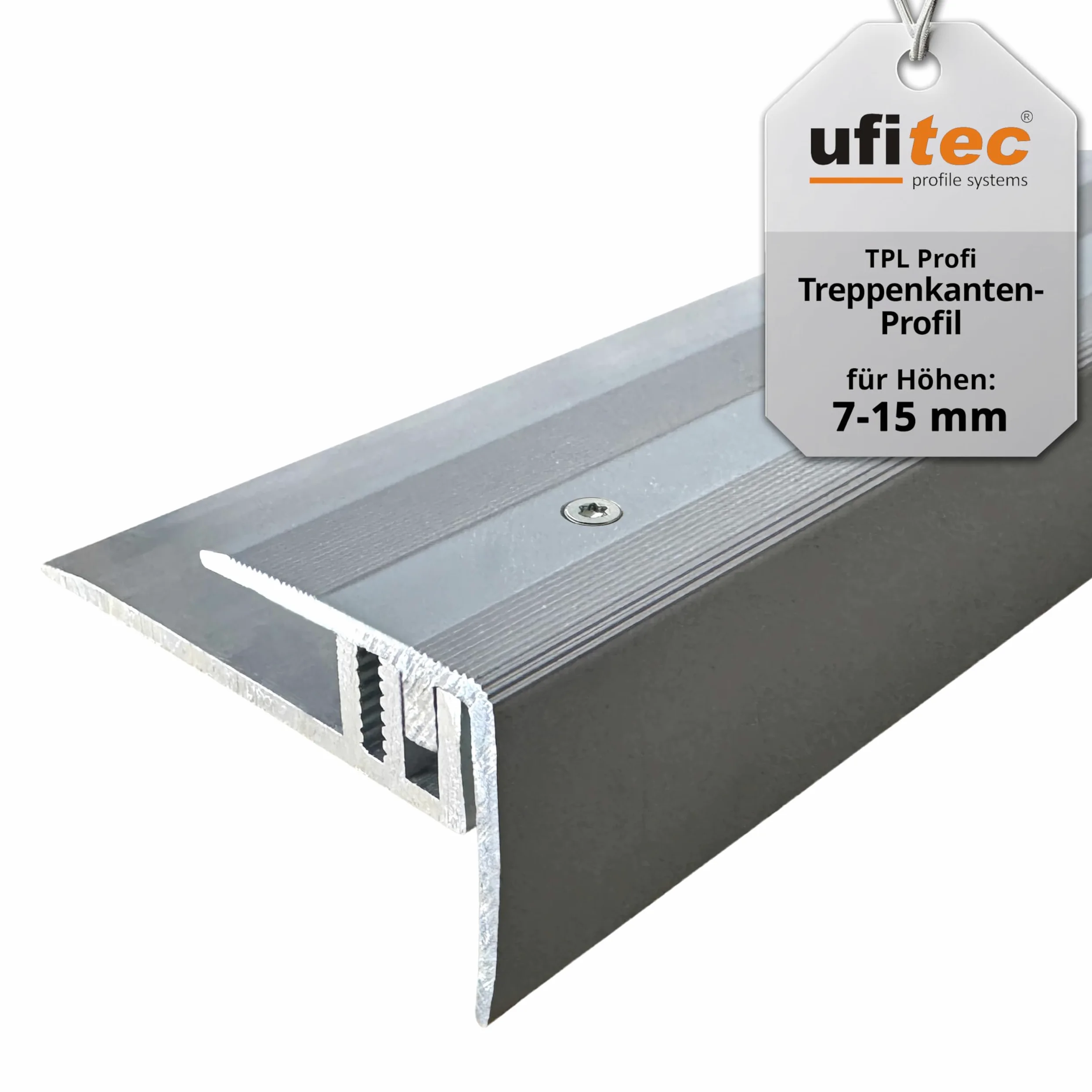 ufitec system profili do podłóg parkietowych i laminowanych – do wykładzin o wysokości 7-15 mm – dostępny w wielu kolorach (profil krawędzi schodów, srebrny, długość 190 cm)