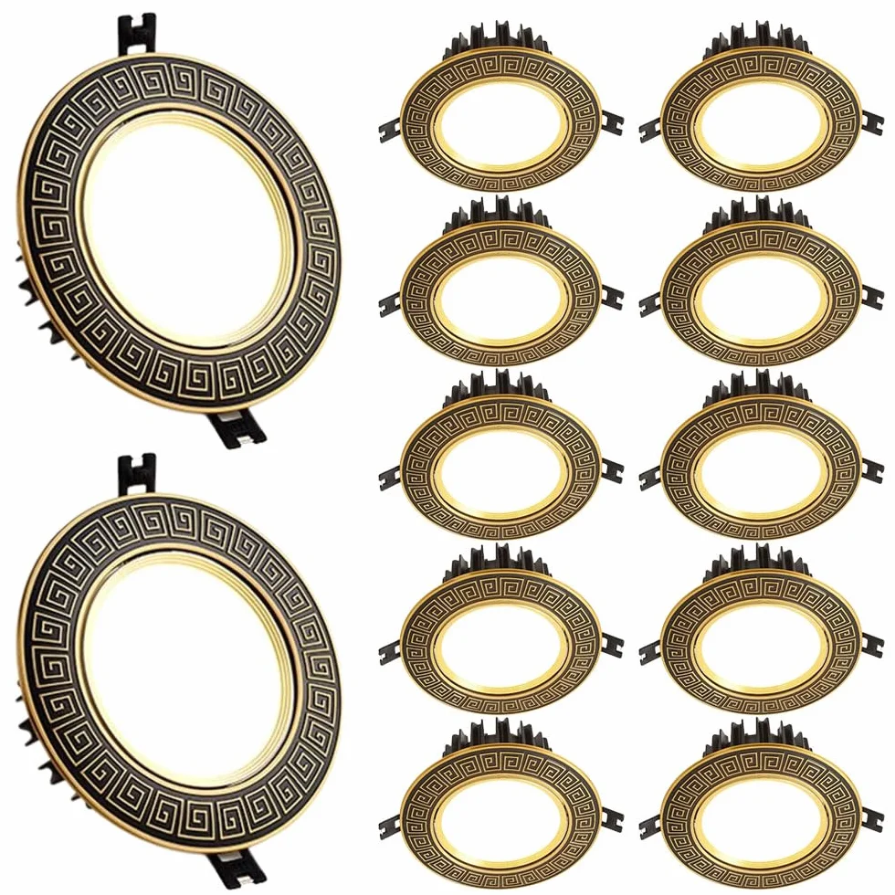 Zestaw 12 diod LED do zabudowy, przyciemniane, z ręcznie rzeźbioną krawędzią z mosiądzu, 90 CRI, 12 W, 15 W, 18 W, oświetlenie wpuszczane LED do wyboru pa, 12 W