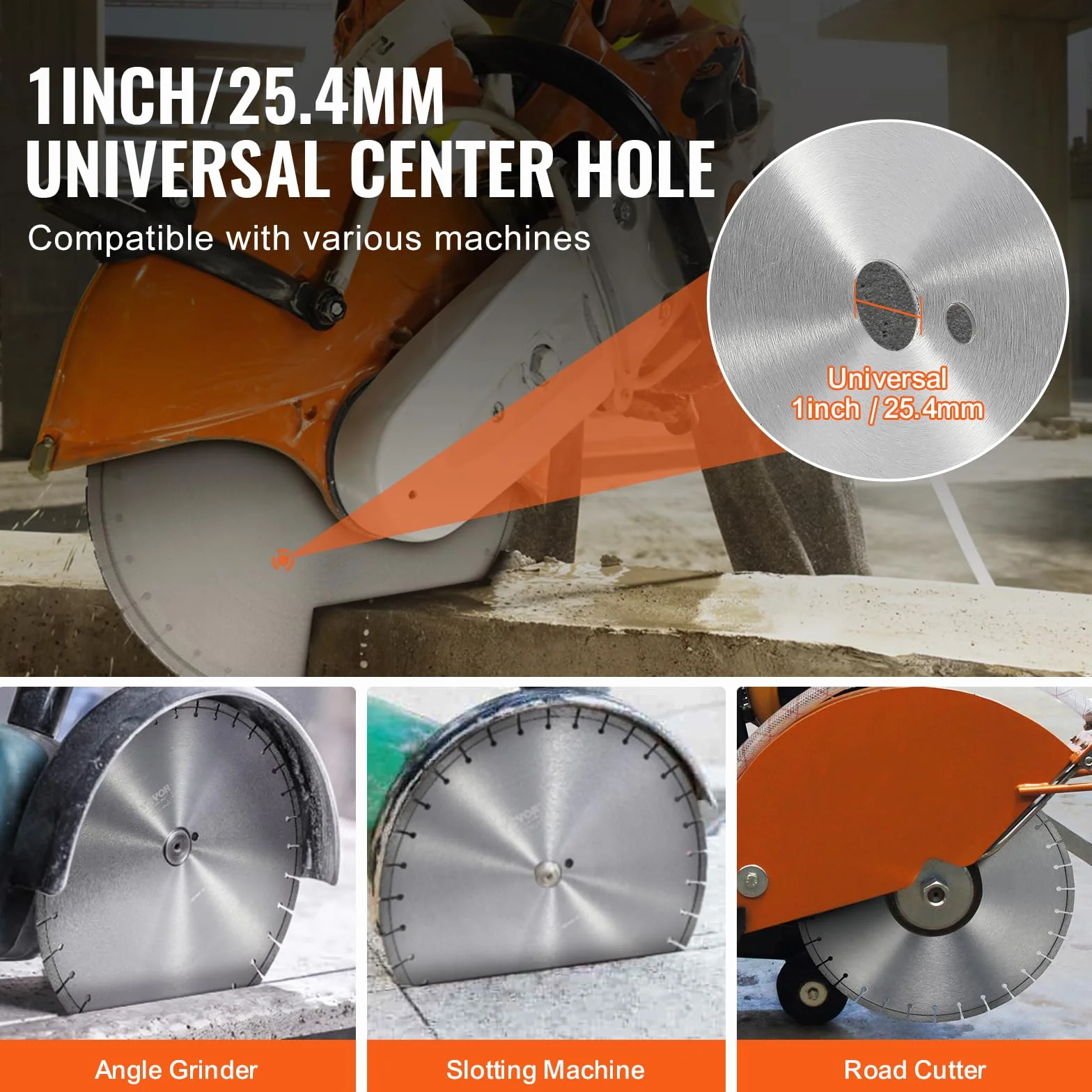 VEVOR Diamentowa piła ukośna do betonu 45 cm, praca na sucho lub na mokro, ostrze do piły ukośnej 12 mm z płaskimi zębami, średnica otworu środkowego 25,4 mm