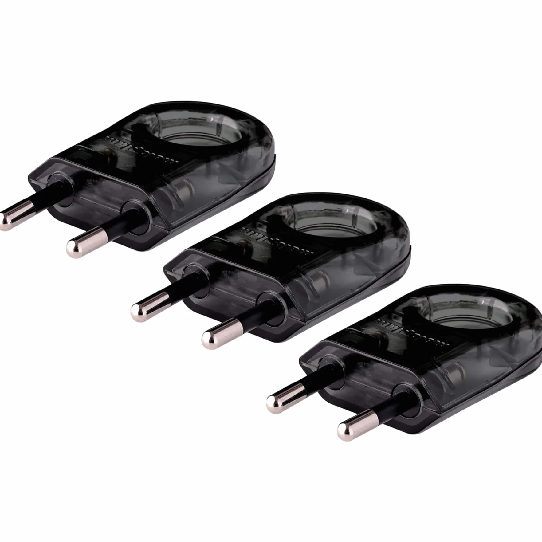 Wtyczka płaska z okrągłym otworem, wtyczka 230V, 6A, Schuko - płaska, Eurostecker, europejskie wtyczki płaskie, wtyczki zasilające - płaskie, Euro - 2-biegunowe wtyczki płaskie, 3 sztuki (pomalowane)