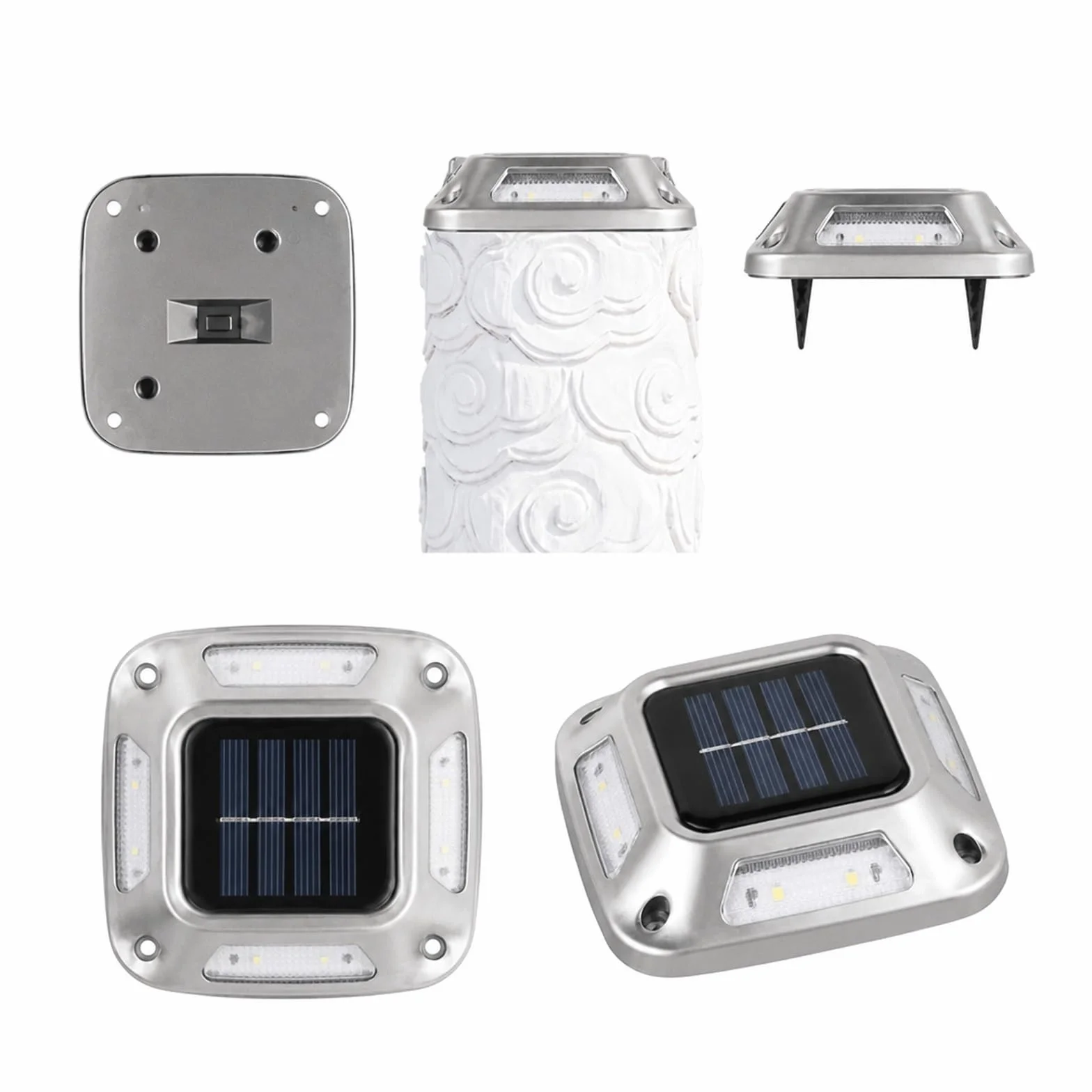 Lampy Solarne Naziemne, 4 Szt. Słoneczne Światła Dokowe 8 Diod LED Oświetlenie Podjazdu Na Zewnątrz do ścieżki tarasowej(Warm Light)