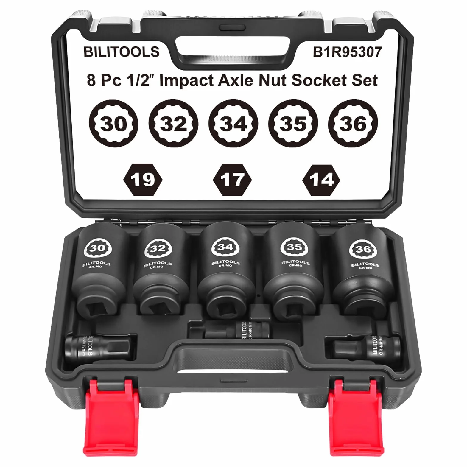 BILITOOLS Zestaw nasadek udarowych wrzeciona 1/2" | 12-punktowy | CR-MO | 14-17 - 19-30 - 32-34 - 35-36 mm