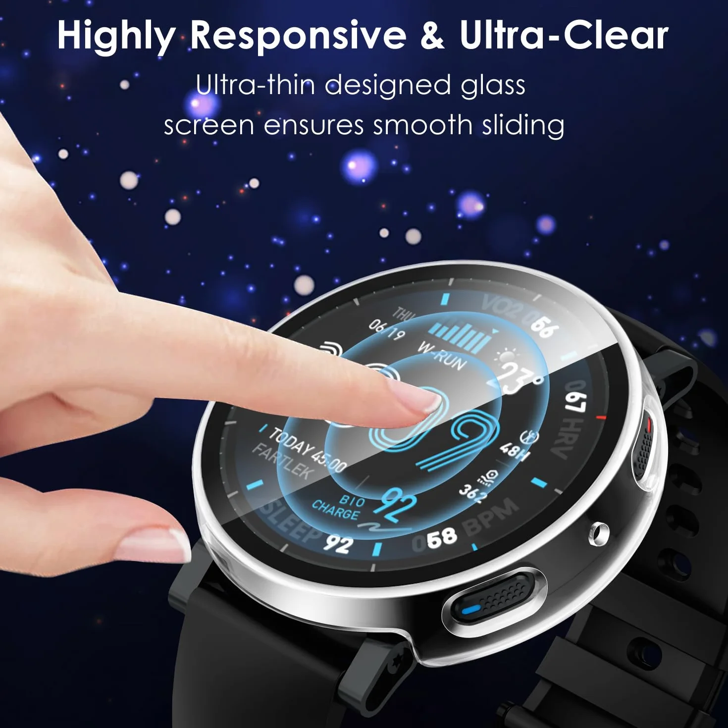 iVoler 3 sztuki etui ze szkła hartowanego do Amazfit Active Max, pełne pokrycie, odporna na wstrząsy osłona ekranu, smukły twardy zderzak