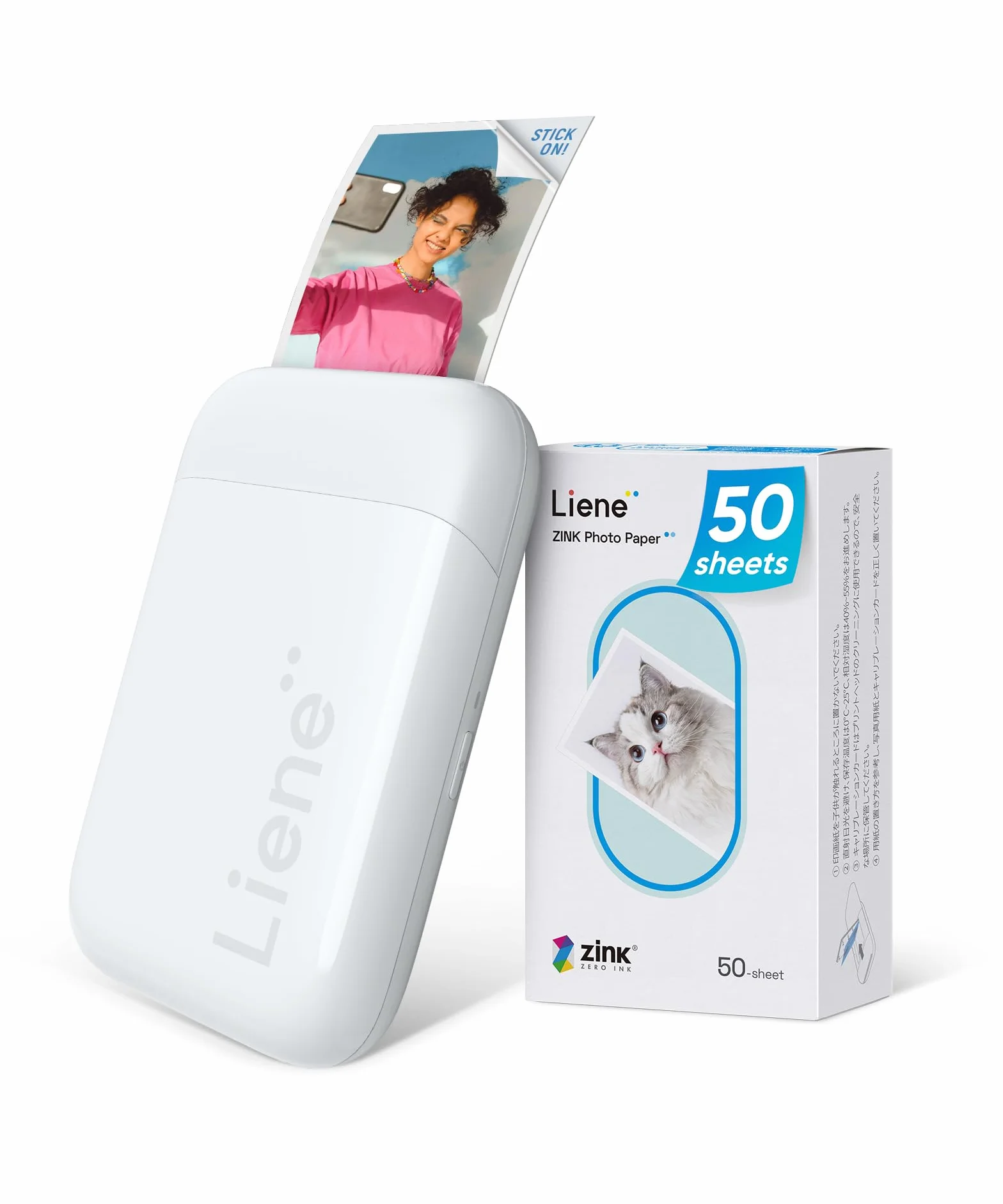 Liene Pearl K100 Mini natychmiastowa drukarka fotograficzna, przenośna drukarka mobilna Bluetooth z 50 naklejkami na papiery fotograficzne, 2x3, do smartfonów z systemem iOS/Android, biały