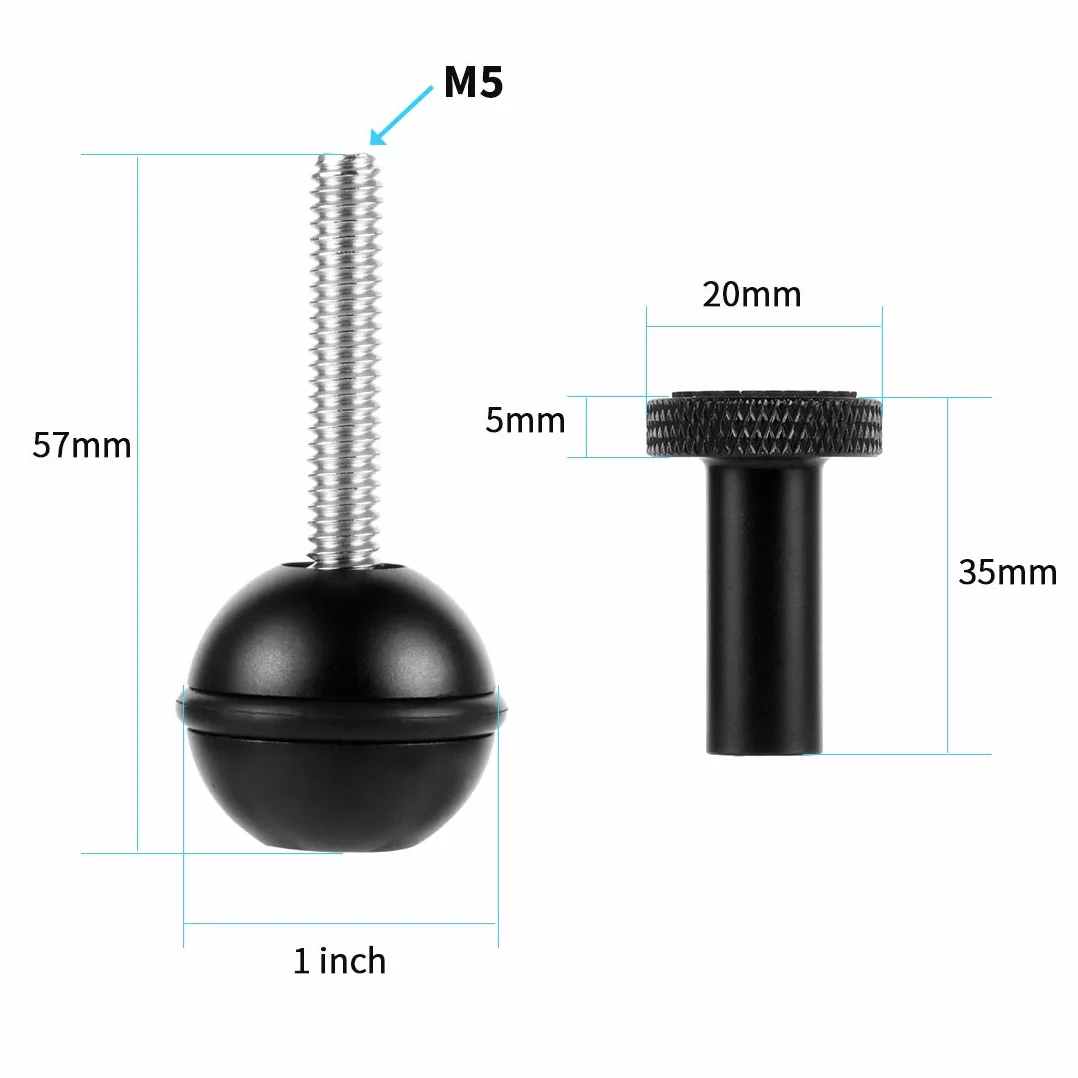 Podwodny adapter głowicy kulowej 1/4 cala 1/4 śruby M5 regulowany stały uchwyt zapobiegający luźnemu uchwytowi na kamerę, taca do nurkowania, uchwyt lampy błyskowej do akcesoriów