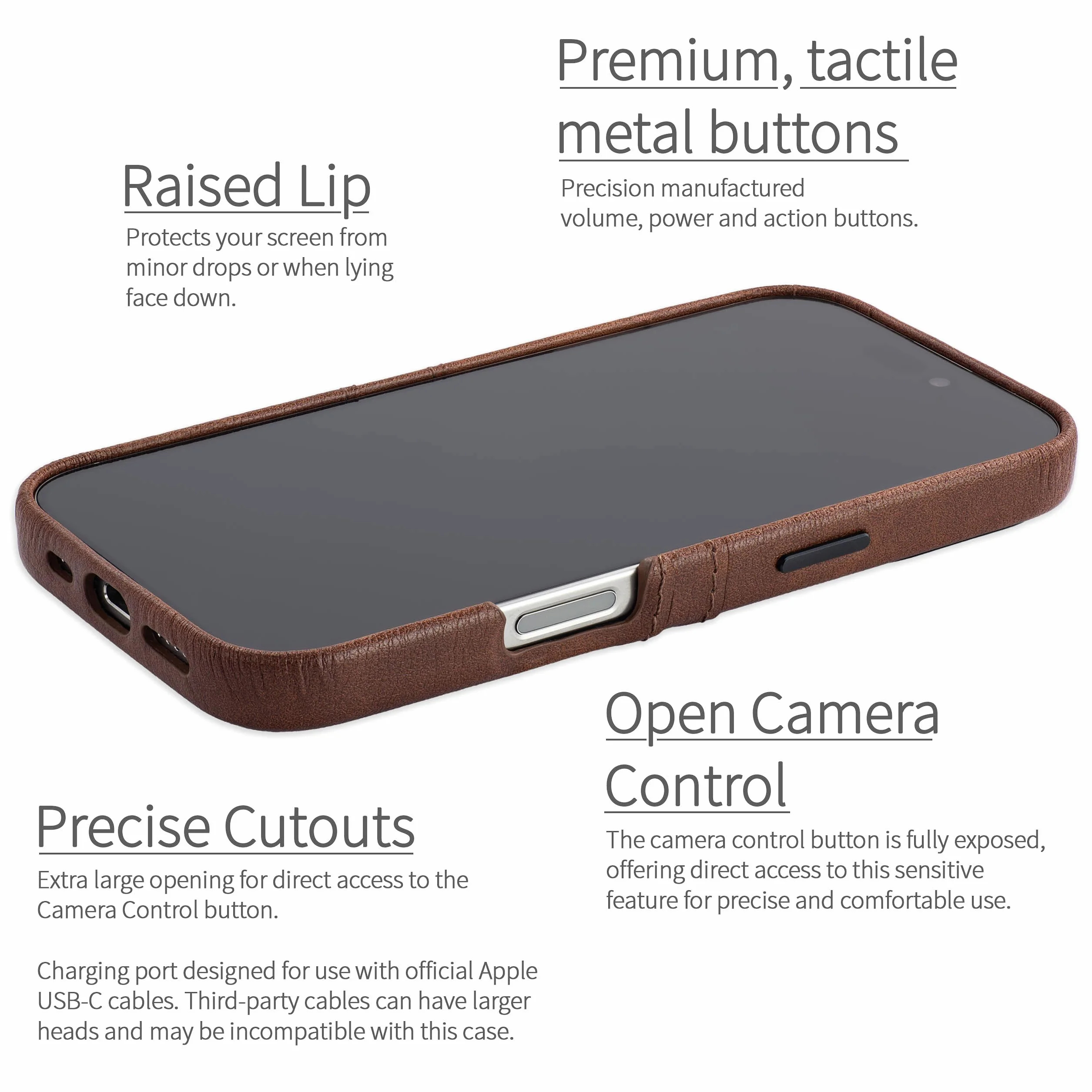 Dockem Etui na Karty V2 do iPhone 16 z Wycięciem na Kontrolę Aparatu, Wbudowaną Metalową Płytką i 2 Kieszonkami na Karty: M2 Exec Portfelowa Obudowa Premium ze Sztucznej Skóry (Brazowy)