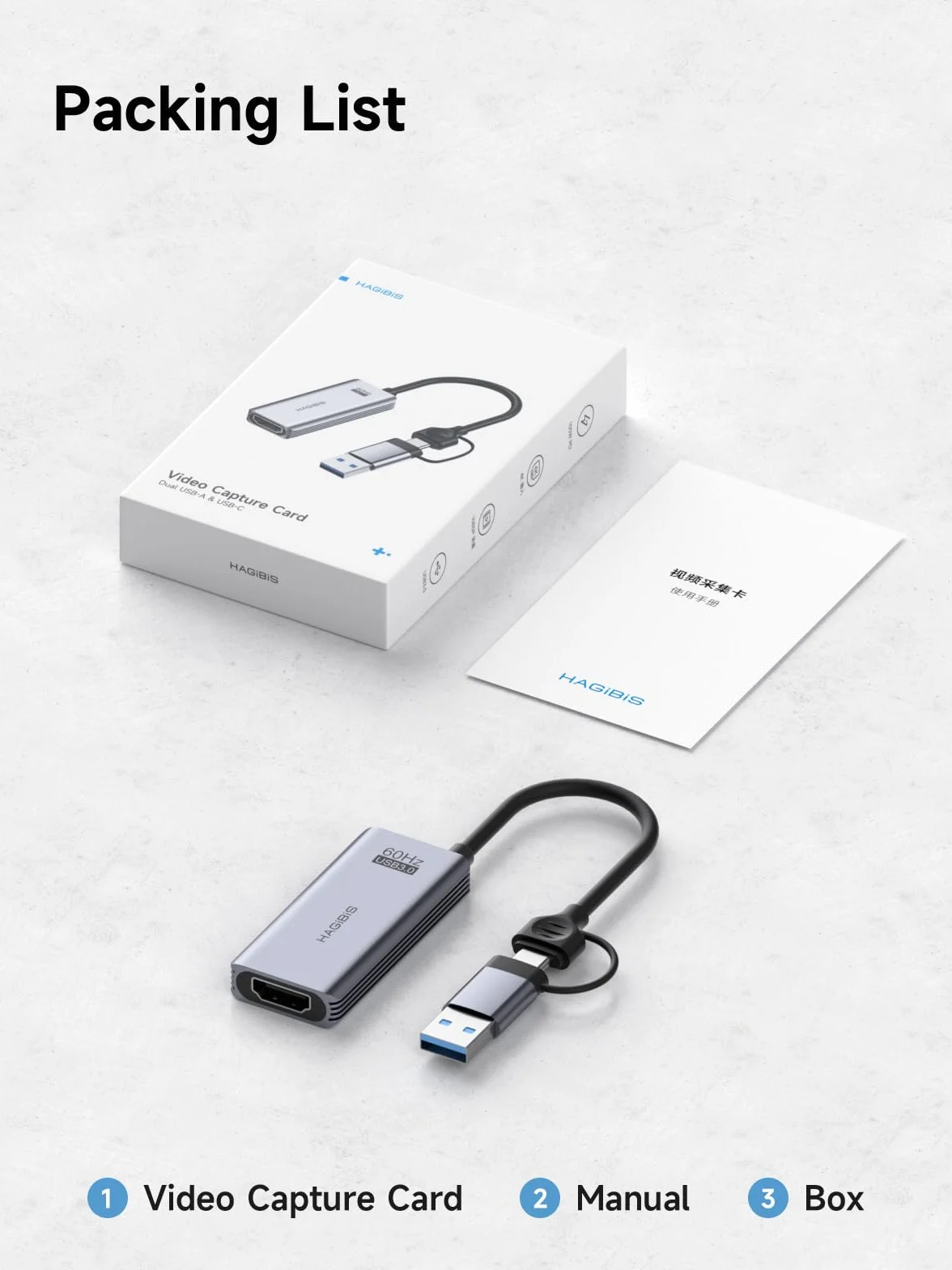 Hagibis karta przechwytywania wideo USB 3.0 HDMI na USB-C 1080p HD 60 fps MS2130
