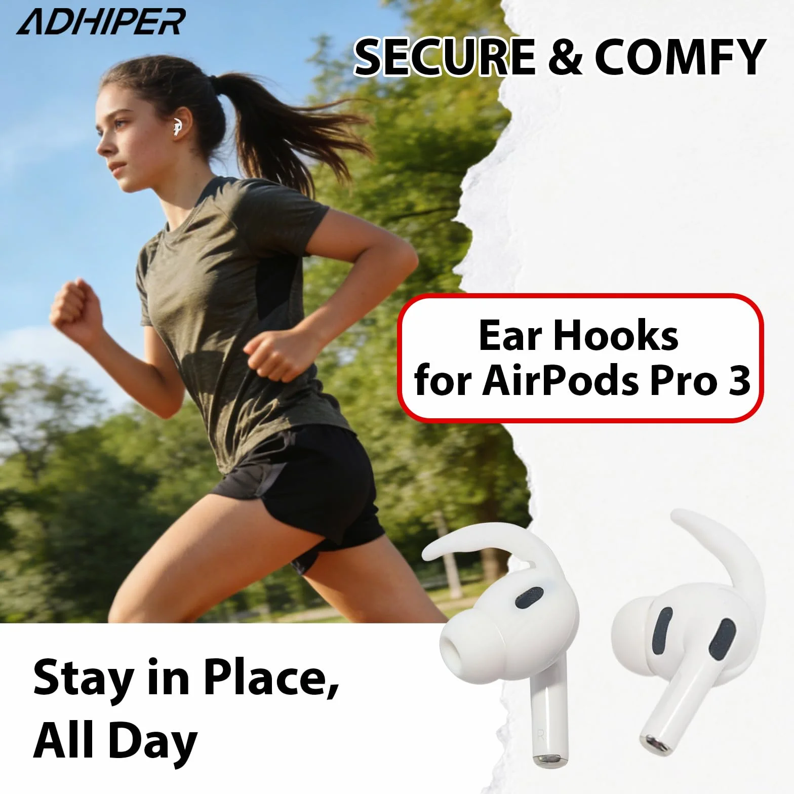 Adhiper Silikonowe Haczyki na Ucho do AirPods Pro 3. Generacji 2025, Antypoślizgowe, Odporne na Upadki