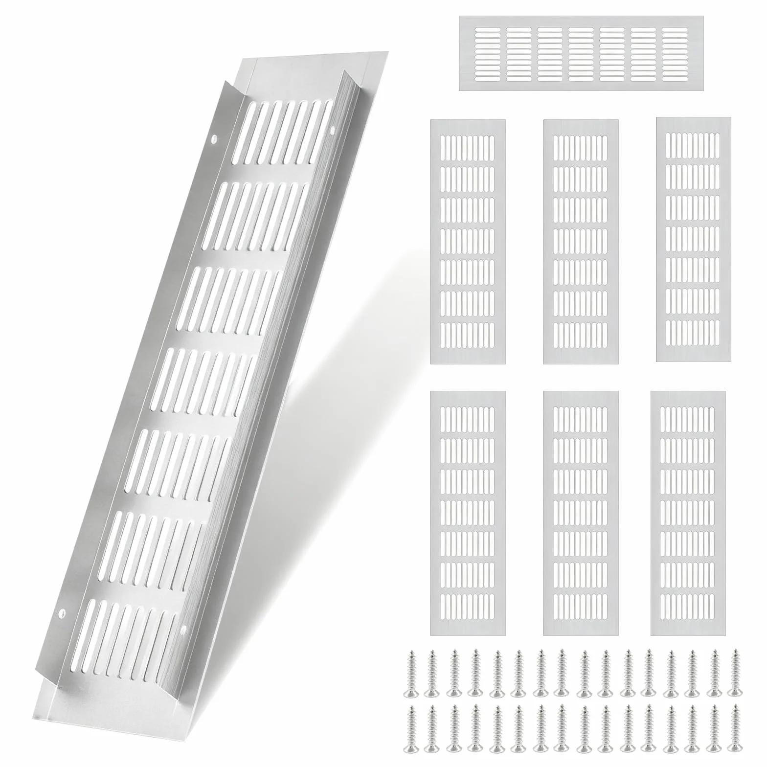 Kratka wentylacyjna, 8 sztuk, 80 x 200 mm, aluminiowa, kratka wentylacyjna na drzwi z 32 śrubami, prostokątna, biała, kratka wentylacyjna do szafki na buty, łazienki, kuchni, salonu