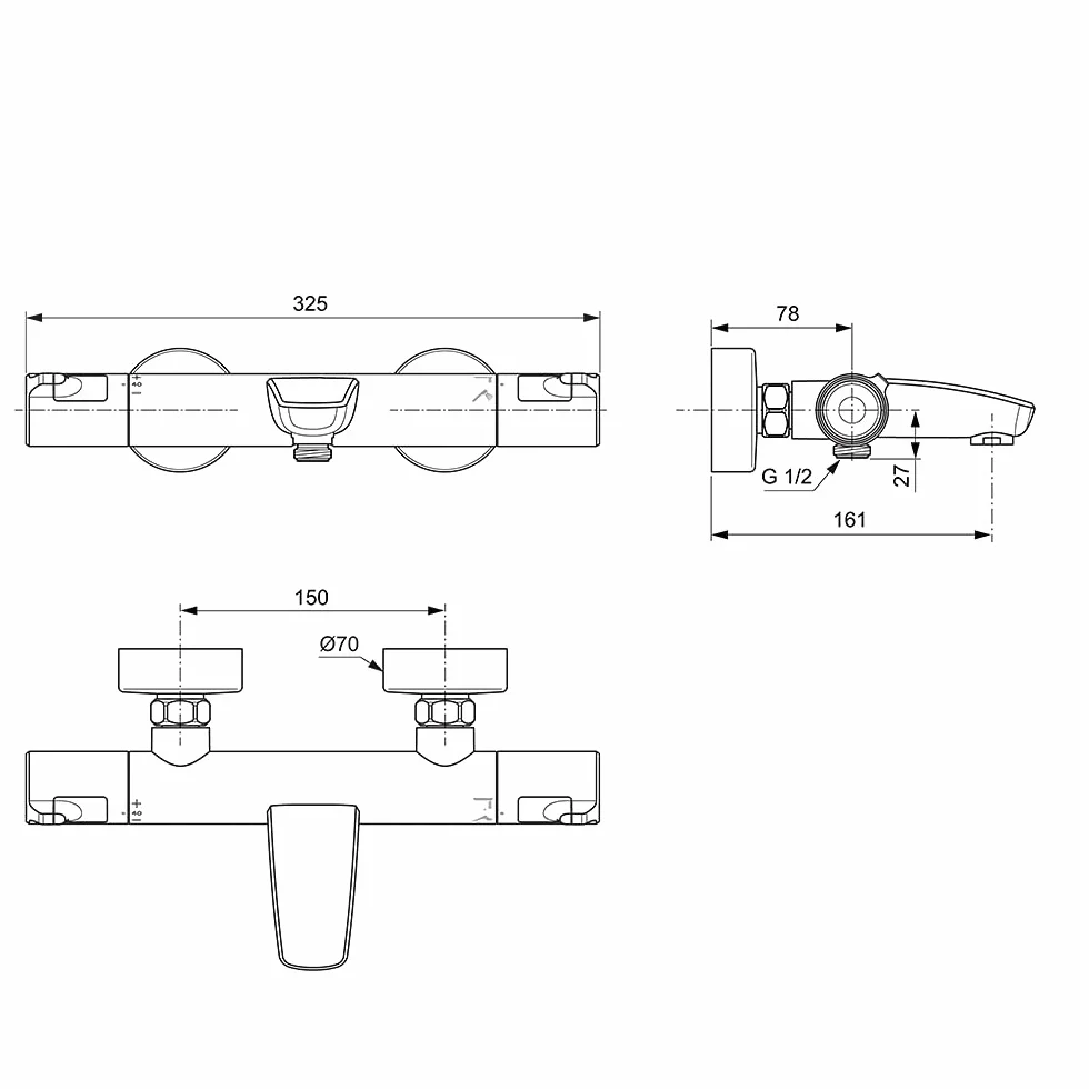 Ideal Standard Ceratherm T50 Odsłonięty termostatyczny ścienny bateria wannowo-prysznicowa, chrom