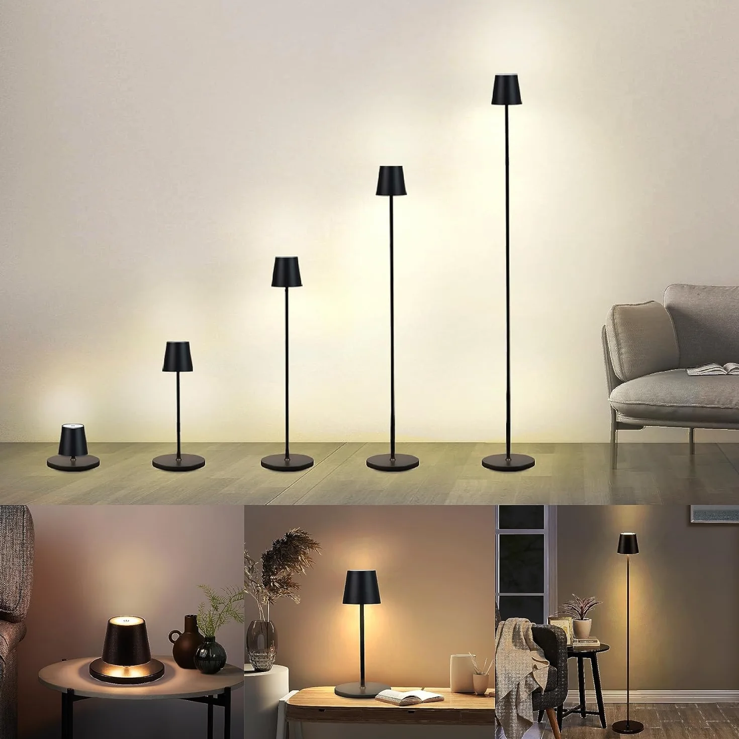BestLuz Bezprzewodowa lampa podłogowa na zewnątrz, lampa akumulatorowa ściemnialna, 133cm 5X regulowana wysokość lampa stojąca, wodoodporna, lampa stołowa, lampa do czytania na patio, salon, sypialnia