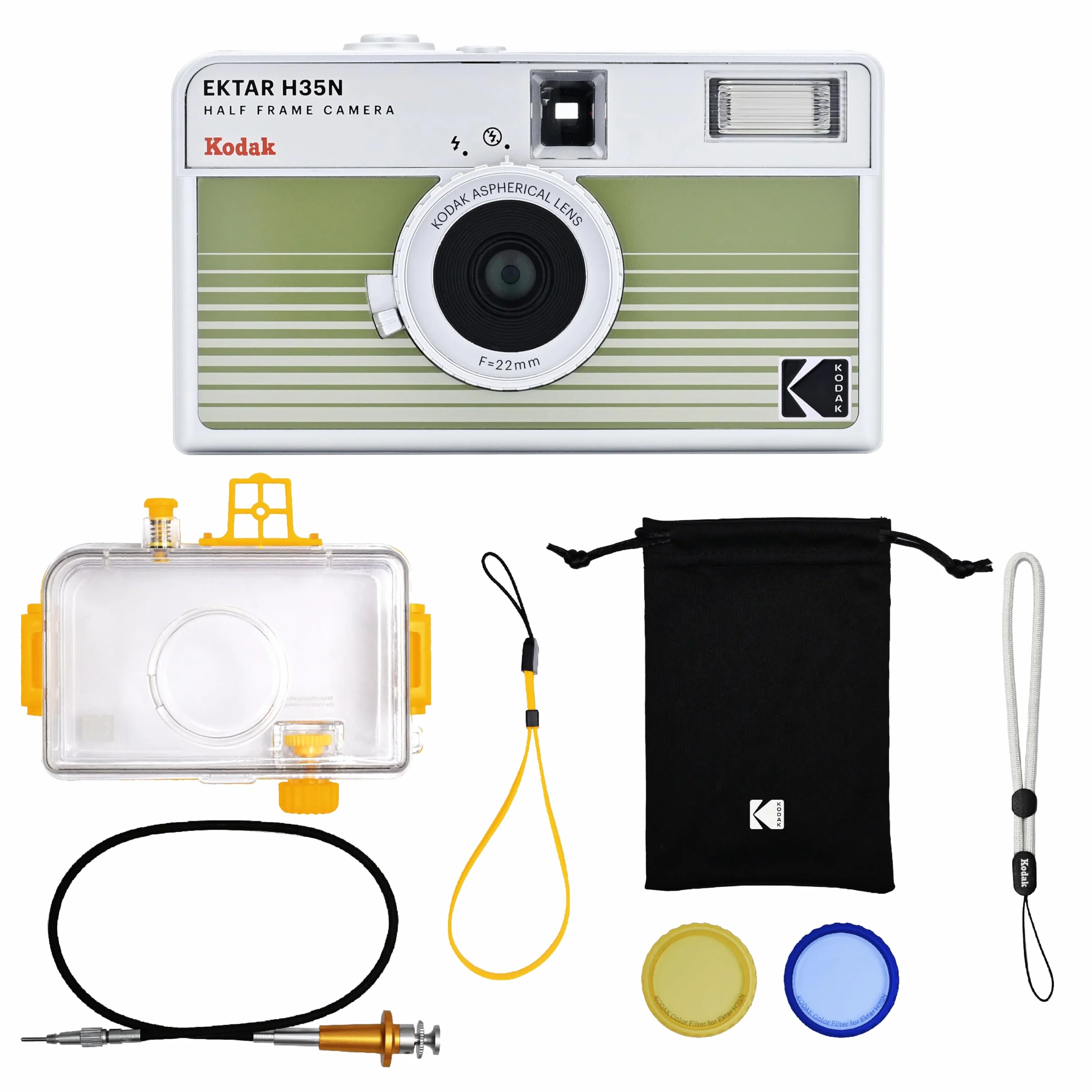 KODAK EKTAR H35N półramkowa kamera filmowa zestaw premium,35mm wielokrotnego użytku,wodoodporna obudowa,zwalniacz kabla,filtry kolorowe,błyskową(film i baterie AAA nie są dołączone)(Zielony)