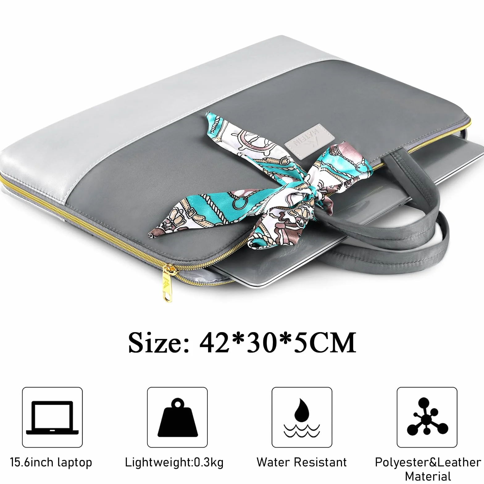 MATEIN torba na laptopa 15,6 cala skórzana wodoodporna szara