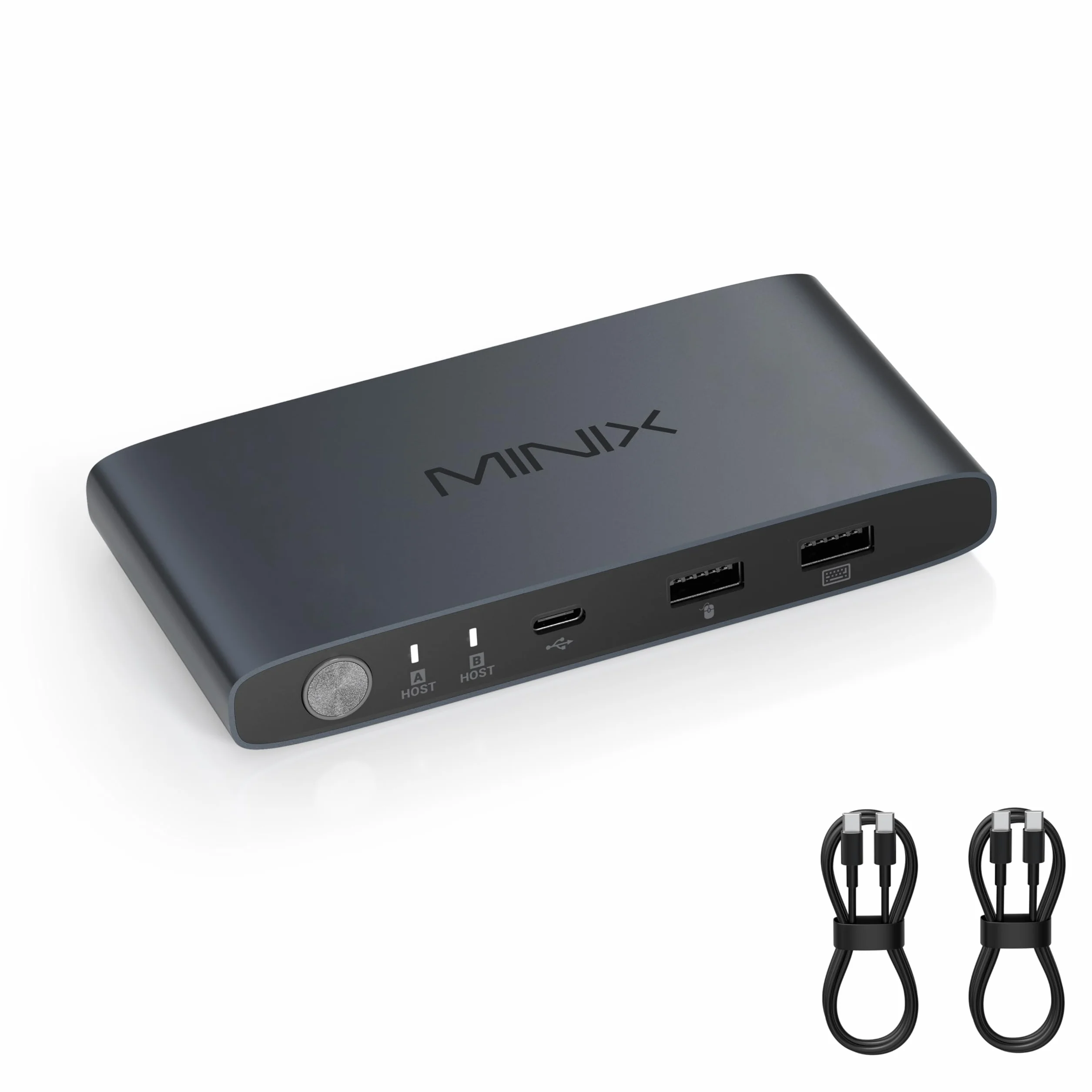 MINIX K1 przełącznik KVM USB C 2 komputery 4K 120 Hz HDR 100 W PD 3.0 aluminiowa konstrukcja