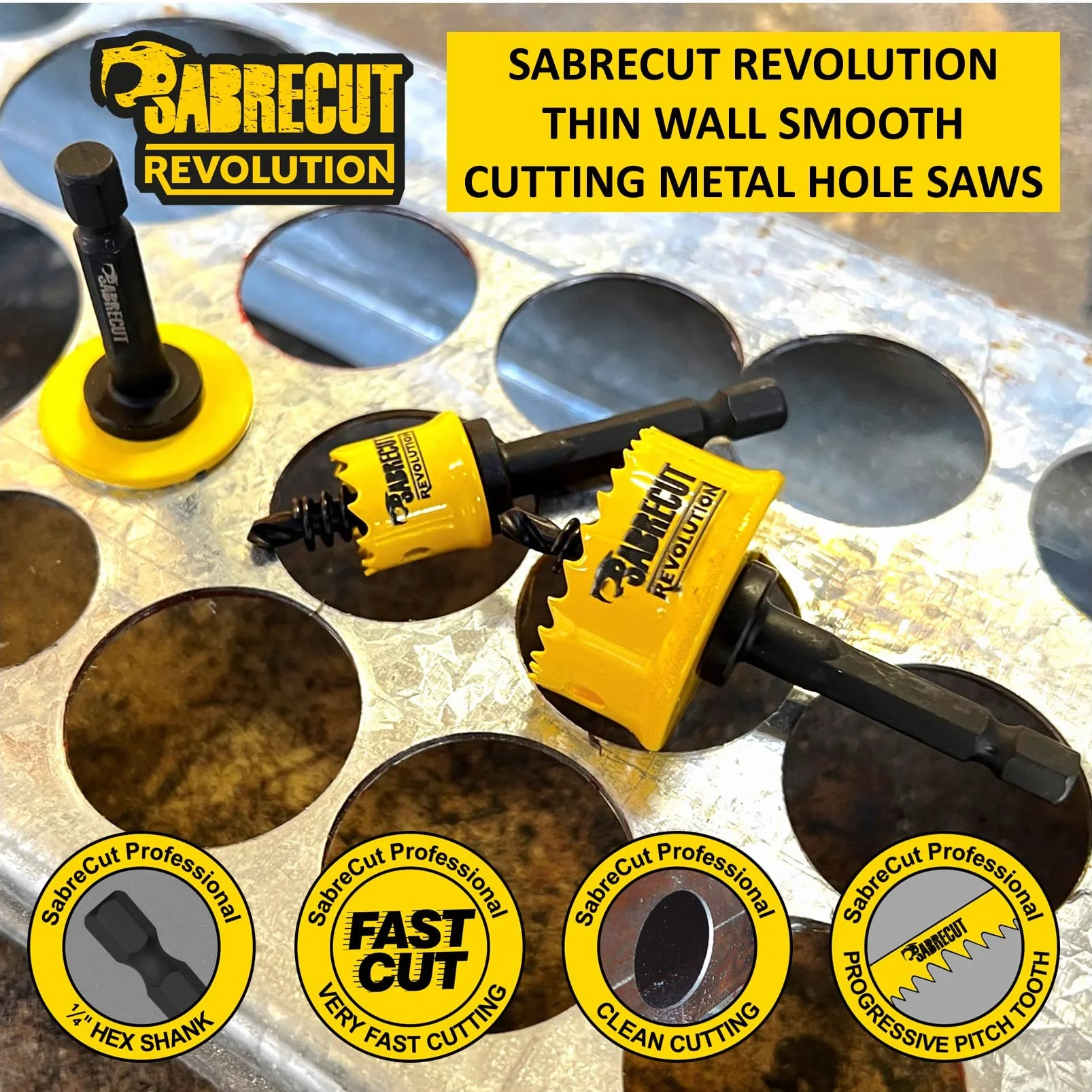 SabreCut 6pcs HSMK5A 16mm 20mm 22mm 25mm 32mm HSS M42 Kobalt Otwornica Kit | M42 cobalt cięcie edges i progressive teeth zapewniają szybkie, gładkie i trwały hole cięcie w sheet steel, drewno i plastiku