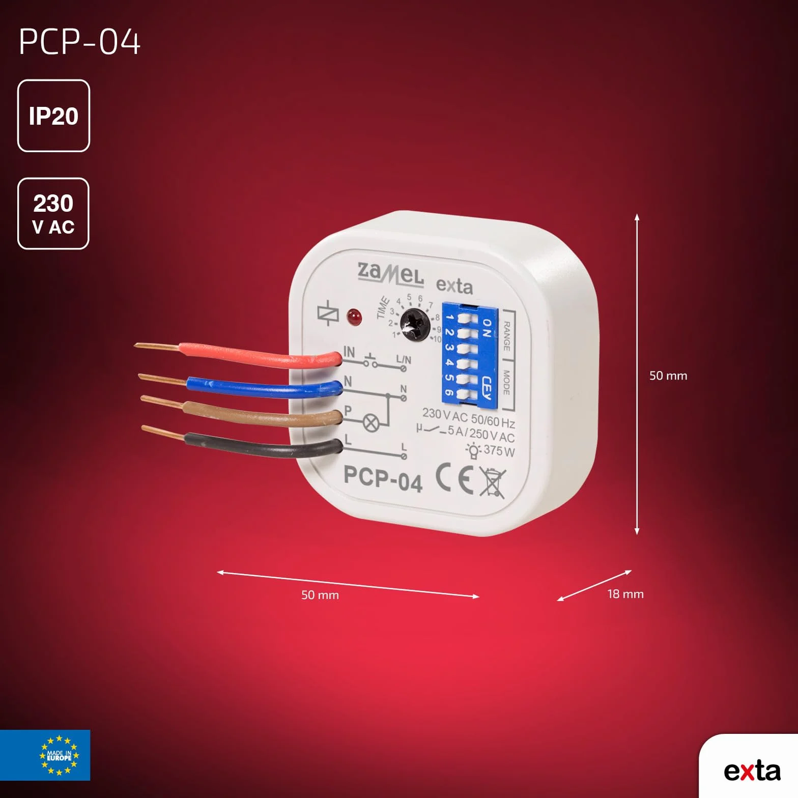 Zamel PCP-04 Wielofunkcyjny Przekaźnik Czasowy Do Puszek - 8 Różnych Funkcji, Sterowanie Czasem, Przełączanie Czasowe, Przekaźnik Impulsowy