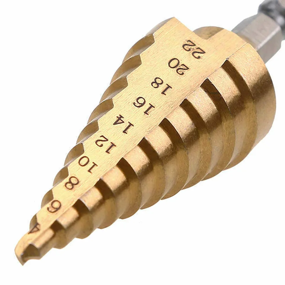 4-22 mm wiertło stopniowe HSS wiertło stożkowe wiertło stożkowe 6,35 mm sześciokątny trzpień powlekany tytanem wiertło stopniowe do drewna tworzywa sztucznego itp