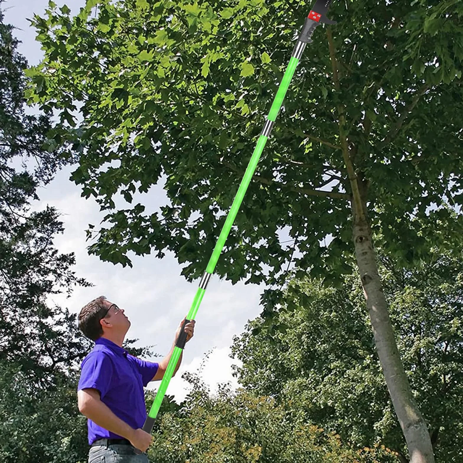 SWAWIS Piła do gałęzi z drążkiem teleskopowym, 8 m, piła do gałęzi, ręczna regulacja długości, piła teleskopowa z torbą do przenoszenia, cięcia, do wysokich gałęzi