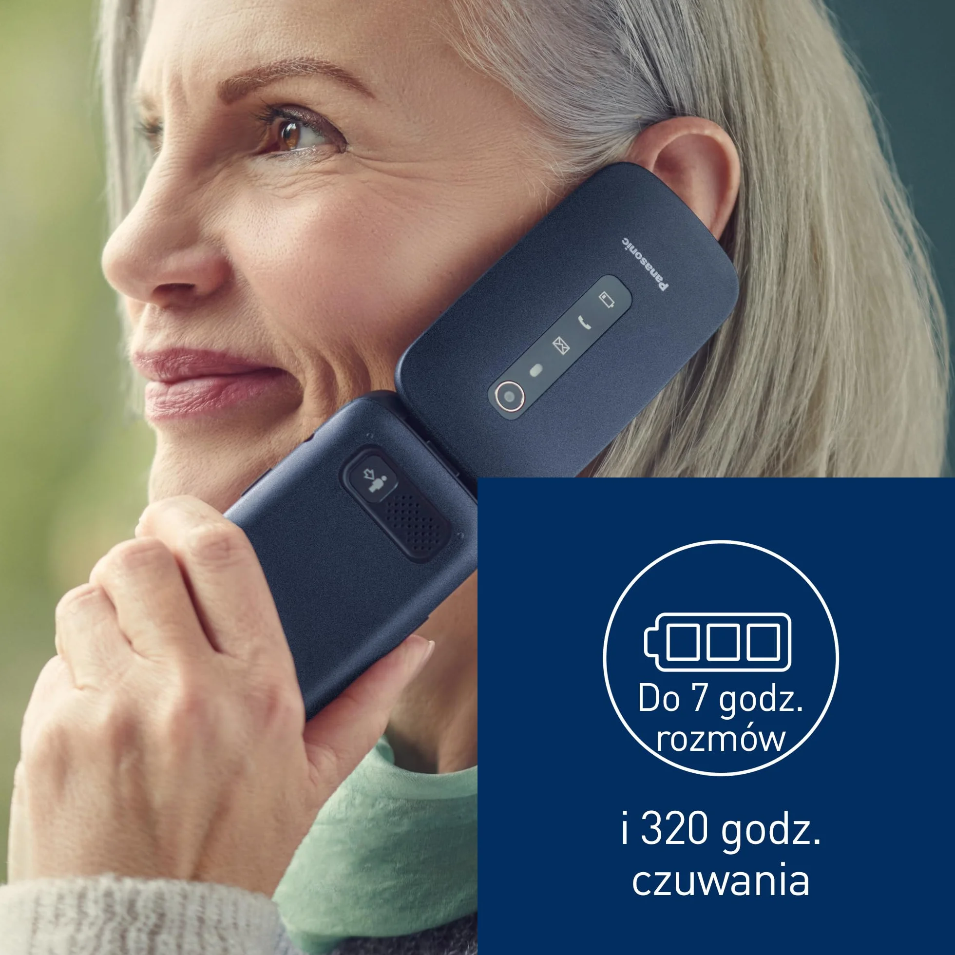 Panasonic KX-TU550 telefon dla seniora z klapką, duży ekran 2,8", aparat 1,2 MP, Clear Voice VoLTE, niebieski