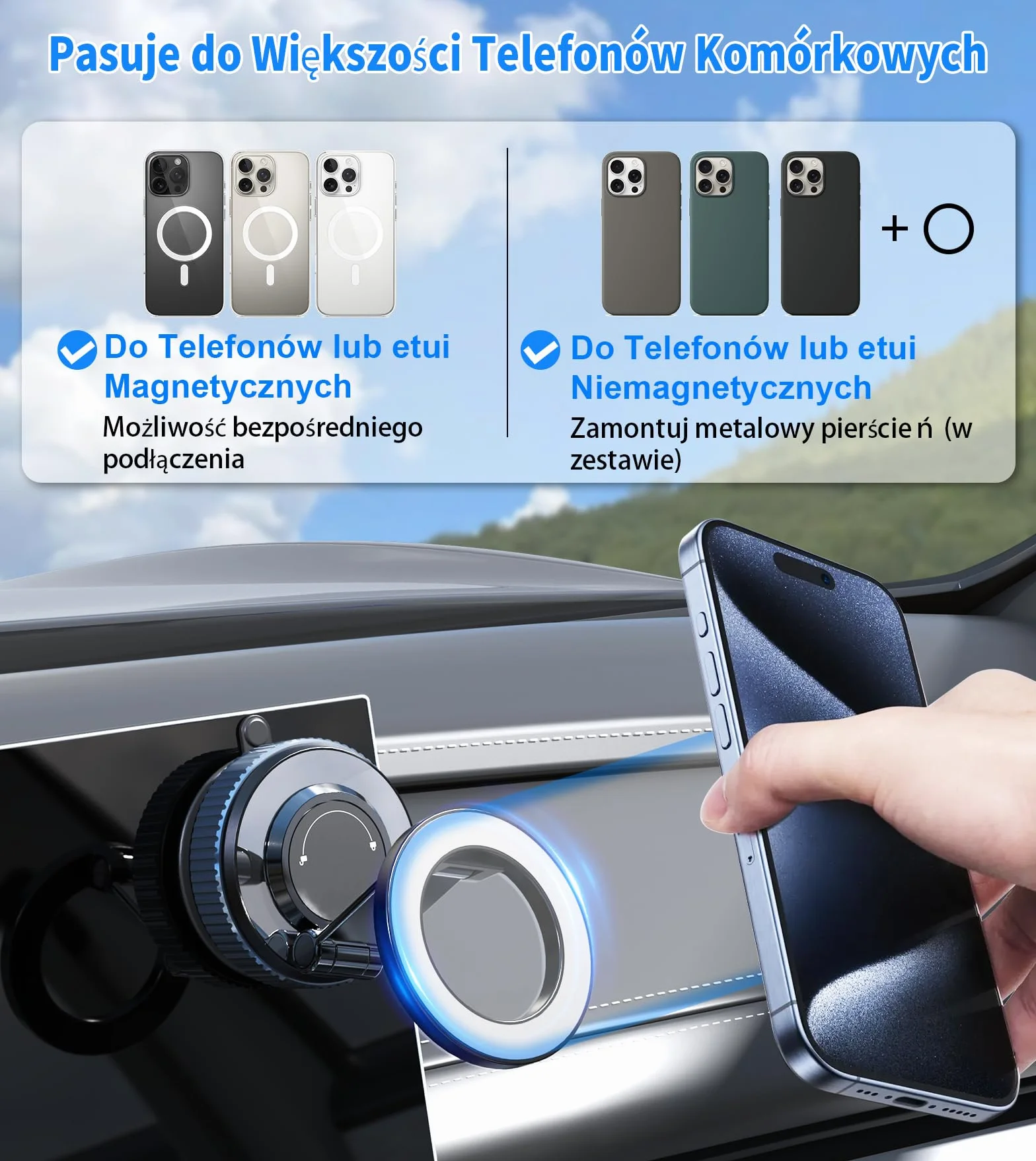 Gahenwo Magnetyczny Uchwyt Samochodowy do Telefonu Magsafe, Obracany 360°, Składany z Pierścieniem Magnetycznym