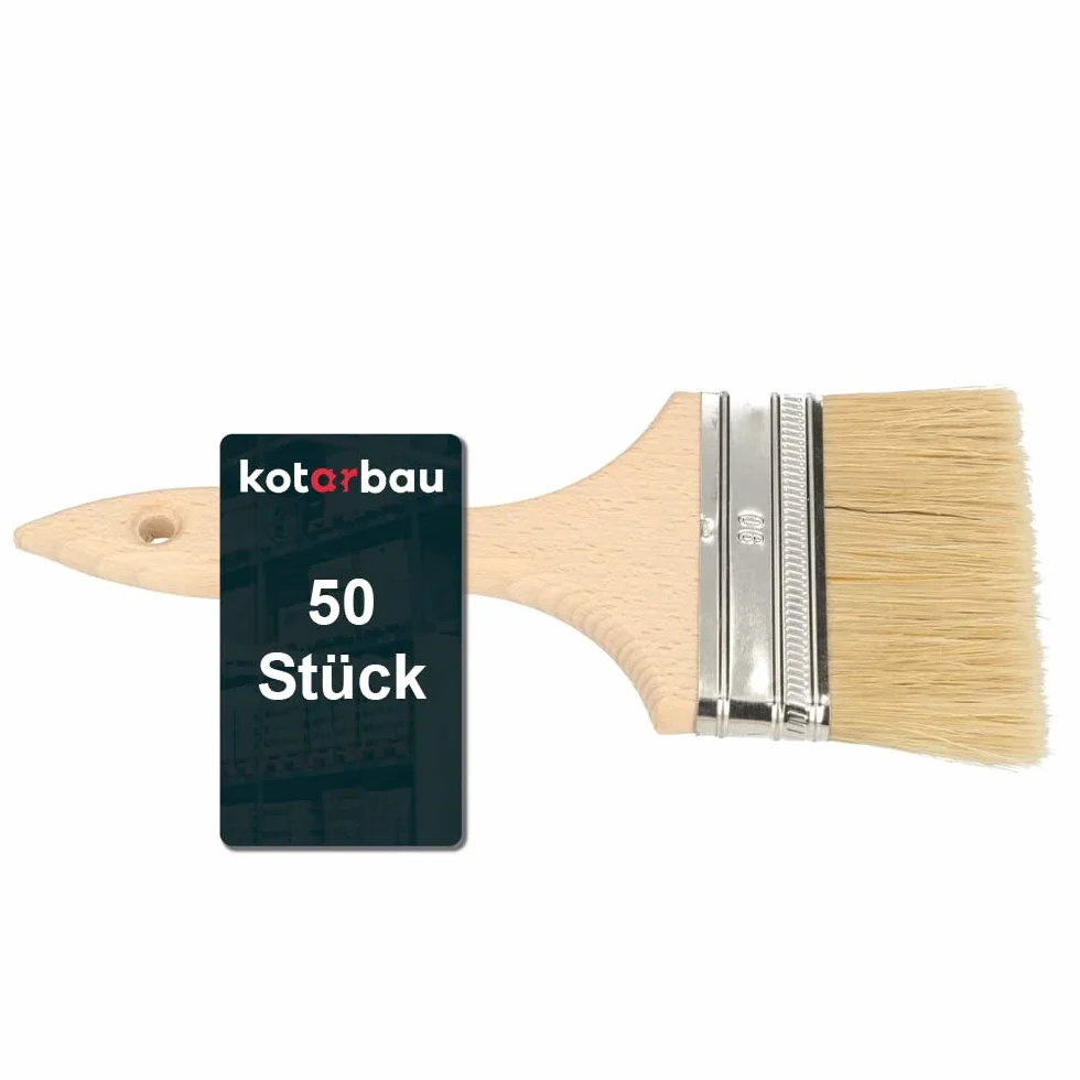 KOTARBAU® Zestaw 50 pędzli do malowania z drewnianym uchwytem, wszystkie 90 mm, płaskie pędzle, bejcowanie, farby, pędzle malarskie, lakier, farby akrylowe, odporne na rozerwanie, uniwersalne