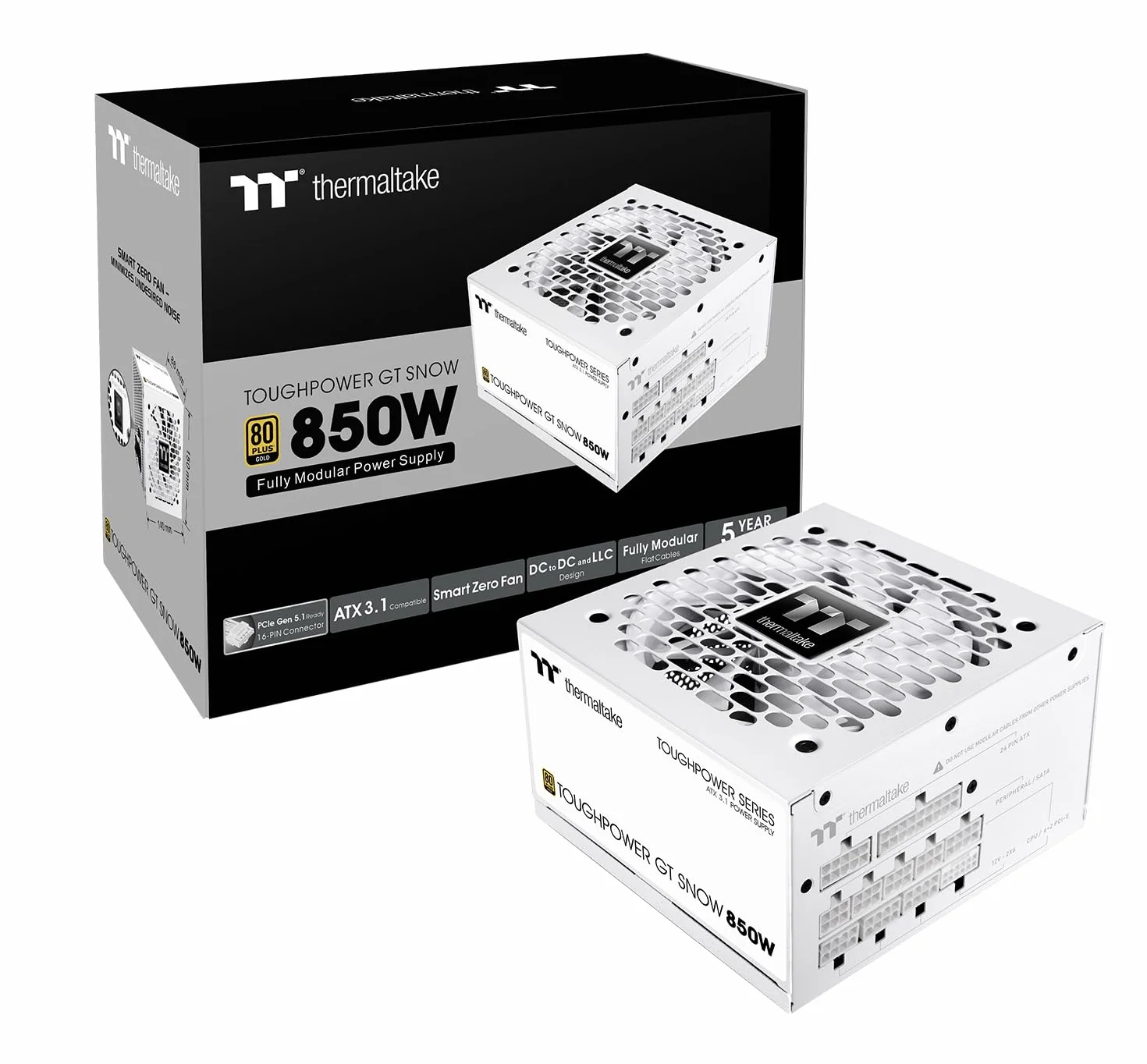 THERMALTAKE - Toughpower GT Snow - Alimentatore per PC - 850 W - 80+ Gold - ATX3.1 - Completamente modulare - PCI-E 5.1 12VHPWR