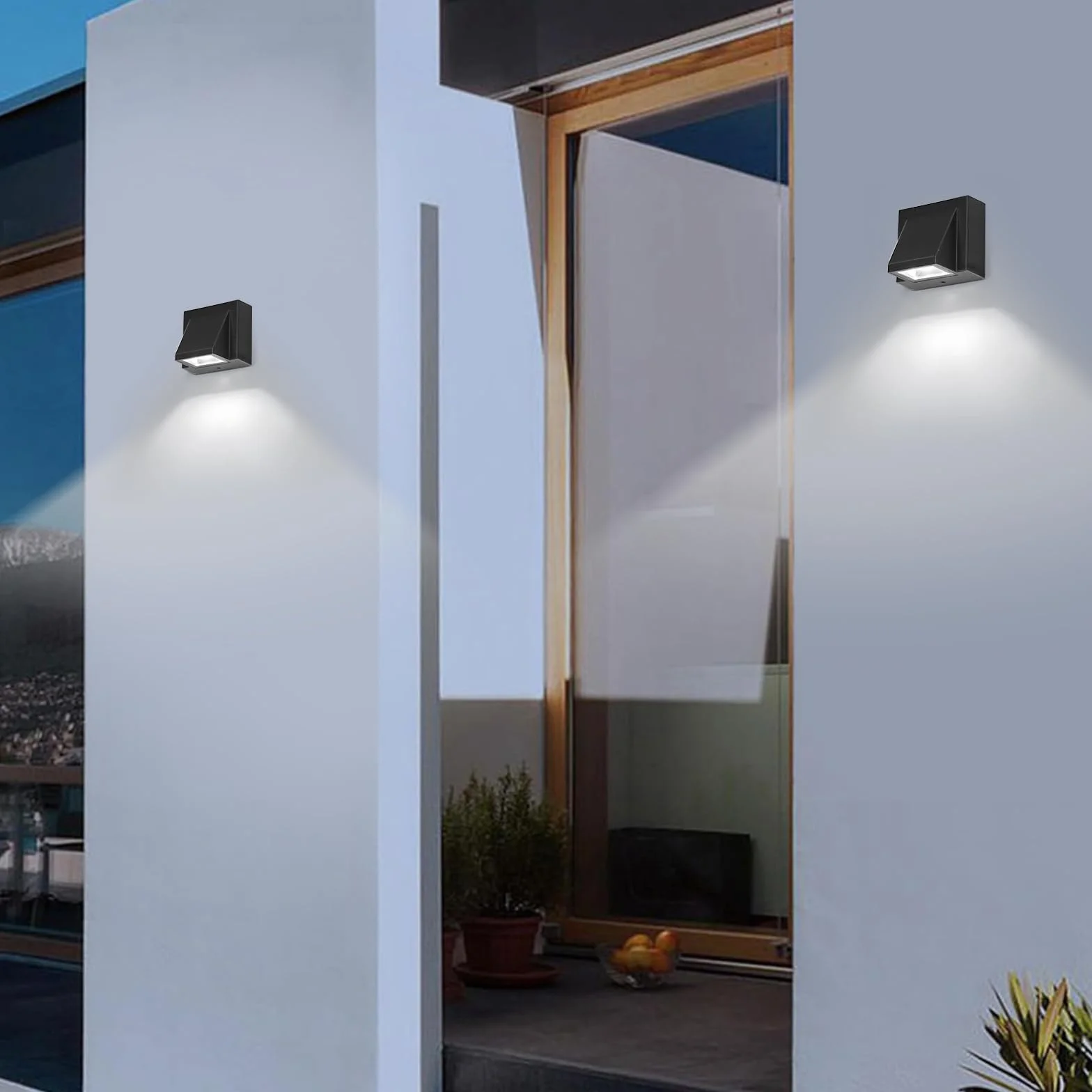 2-częściowa zewnętrzna lampa ścienna, wodoodporna lampa ścienna LED IP65, 5 W białe światło 6500K kwadratowe aluminiowe lampy zewnętrzne do ogrodu, ganku, garażu, patio