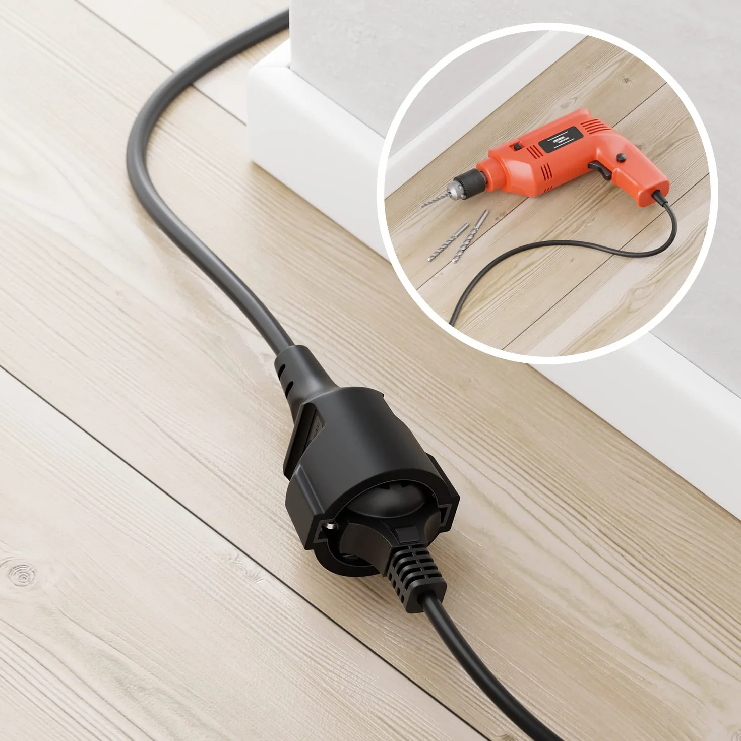 deleyCON 3,0m Kabel Zasilający Przedłużacz z Płaskim Wtykiem Ochronnym Przewód Energetyczny Przedłużenie 3680W Gospodarstwo Domowe Biuro Multimedia Czarny