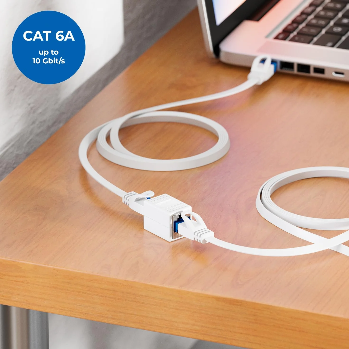 deleyCON 4 Sztuki Łącznik RJ45 (10 Gbit/s) Przedłużacz Kabla LAN Kabel Sieciowy Adapter Ethernet Złącze Kompatybilne z Cat8, Cat7, Cat6, Cat5 Kabel Krosowy LAN DSL POE 2X Gniazdo RJ45 - Biały
