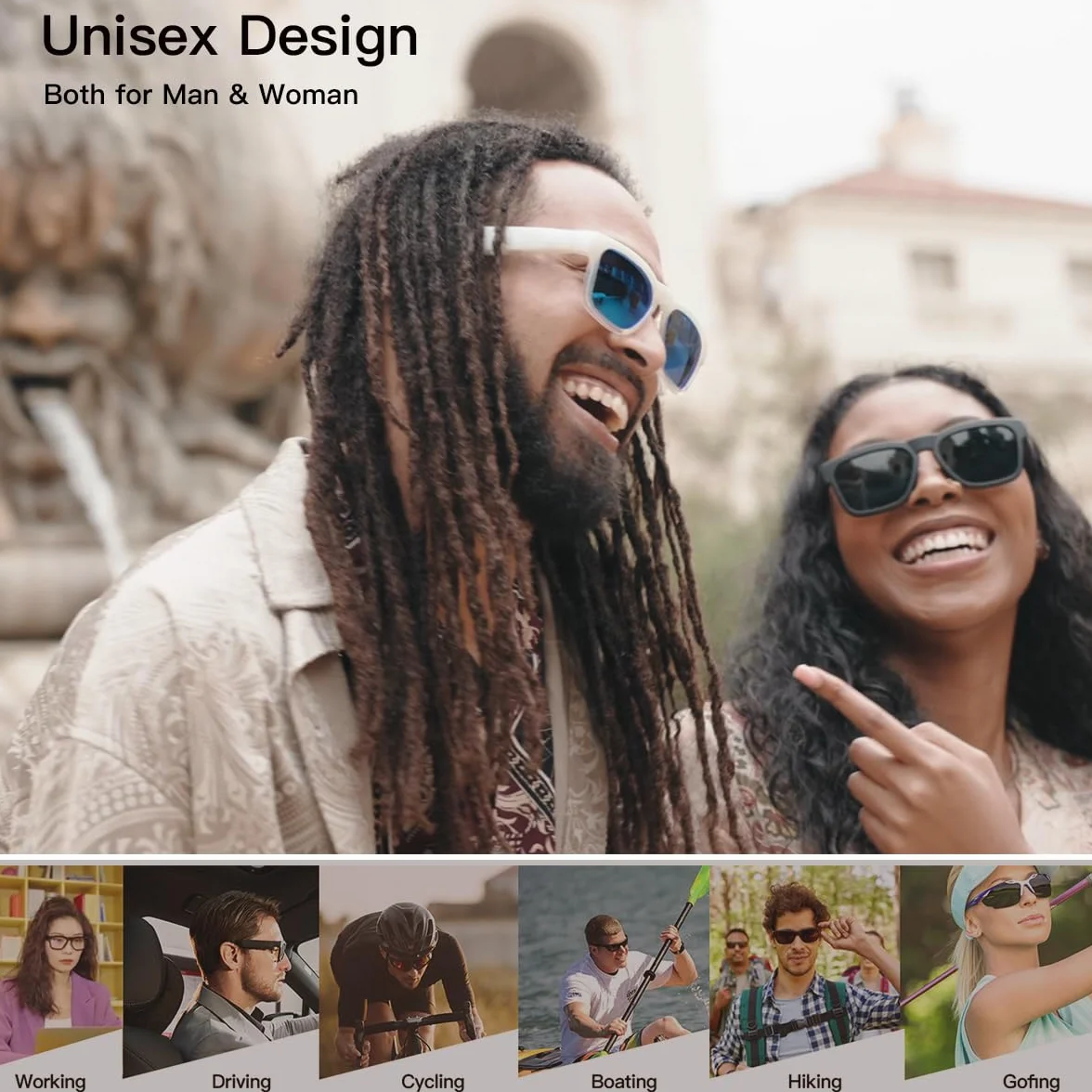 OhO sunshine Water Resistant Audio Sunglasses,Fashionable Bluetooth Sunglasses to Listen Music and Make Phone Calls,UV400 Polarized Lens