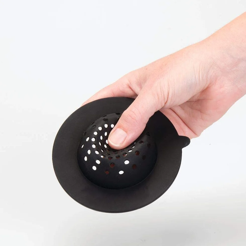iDesign Sitko spustowe do zlewu kuchennego Austin, silikonowe okrągłe sitko, czarne